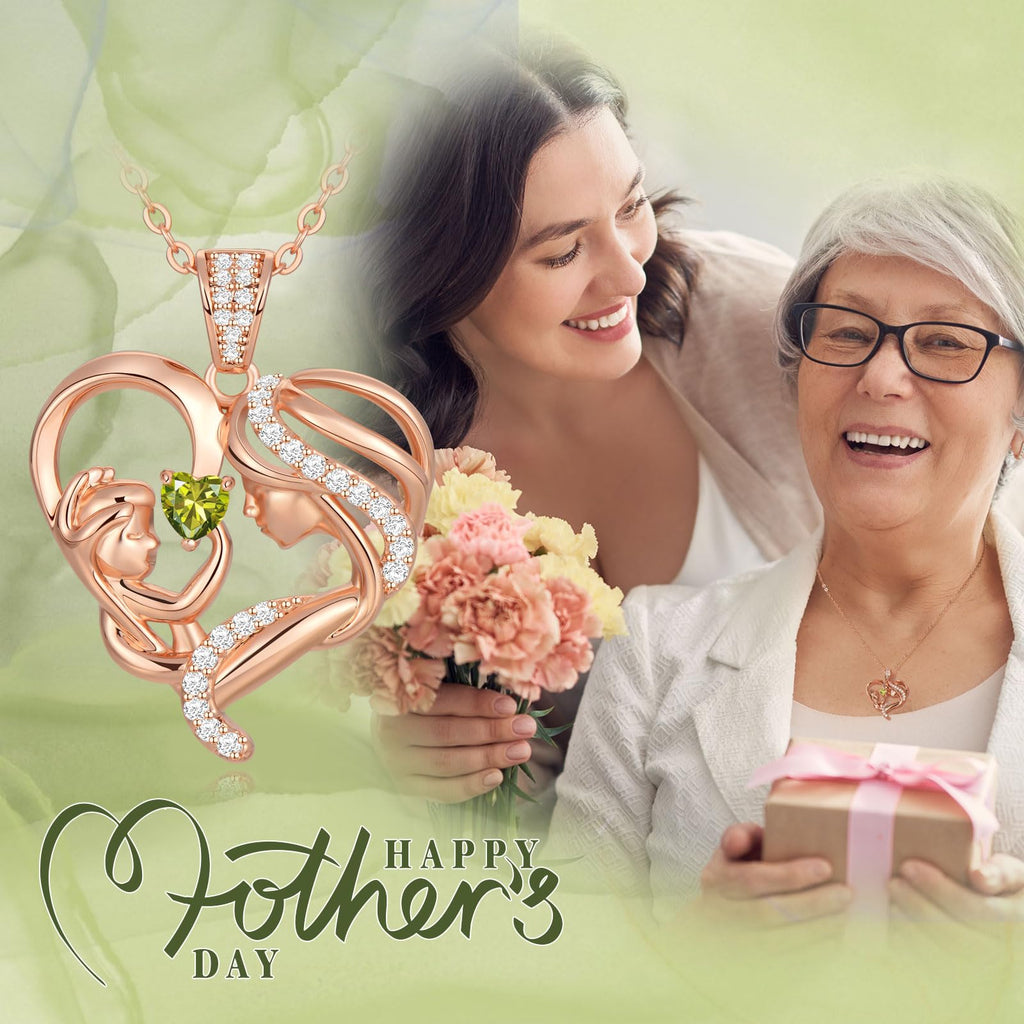 Mothers Day Gifts for Mom Wife Her Grandma, S925 Sterling Silver Birthstone Necklaces Jewelry for Women, Mother's Day Love Heart Pendant Necklace for Anniversary Birthday Christmas Day
