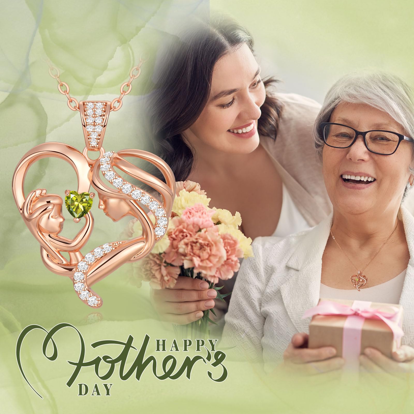 Mothers Day Gifts for Mom Wife Her Grandma, S925 Sterling Silver Birthstone Necklaces Jewelry for Women, Mother's Day Love Heart Pendant Necklace for Anniversary Birthday Christmas Day