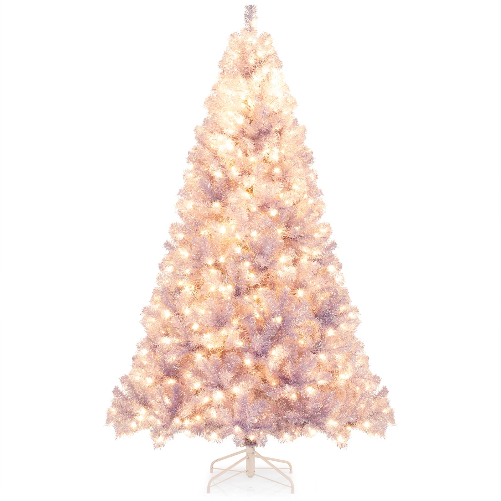 Goplus 7FT Pre-Lit Artificial Christmas Tree Auto-Spread/Close up Branches 11 Flash Modes with Multicolored 400 LED Lights & Metal Stand