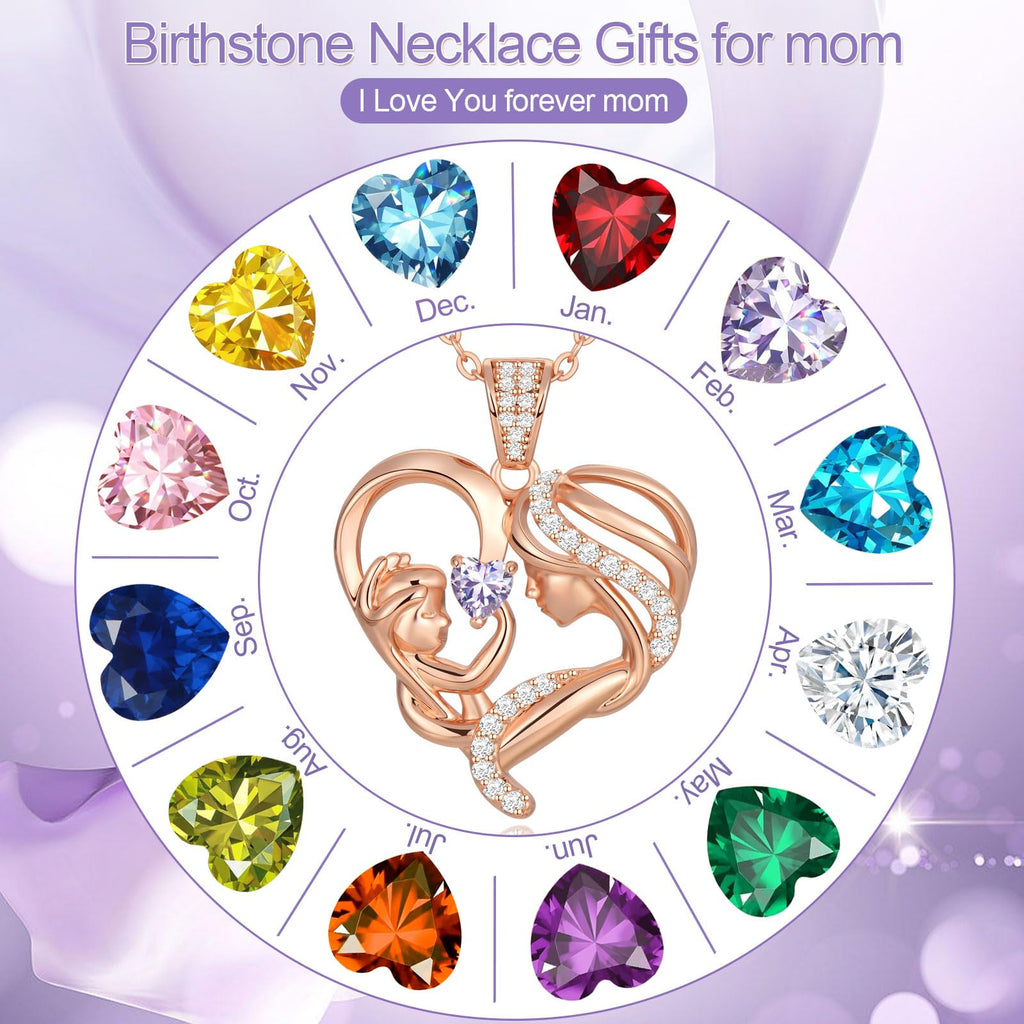 Mothers Day Gifts for Mom Wife Her Grandma, S925 Sterling Silver Birthstone Necklaces Jewelry for Women, Mother's Day Love Heart Pendant Necklace for Anniversary Birthday Christmas Day