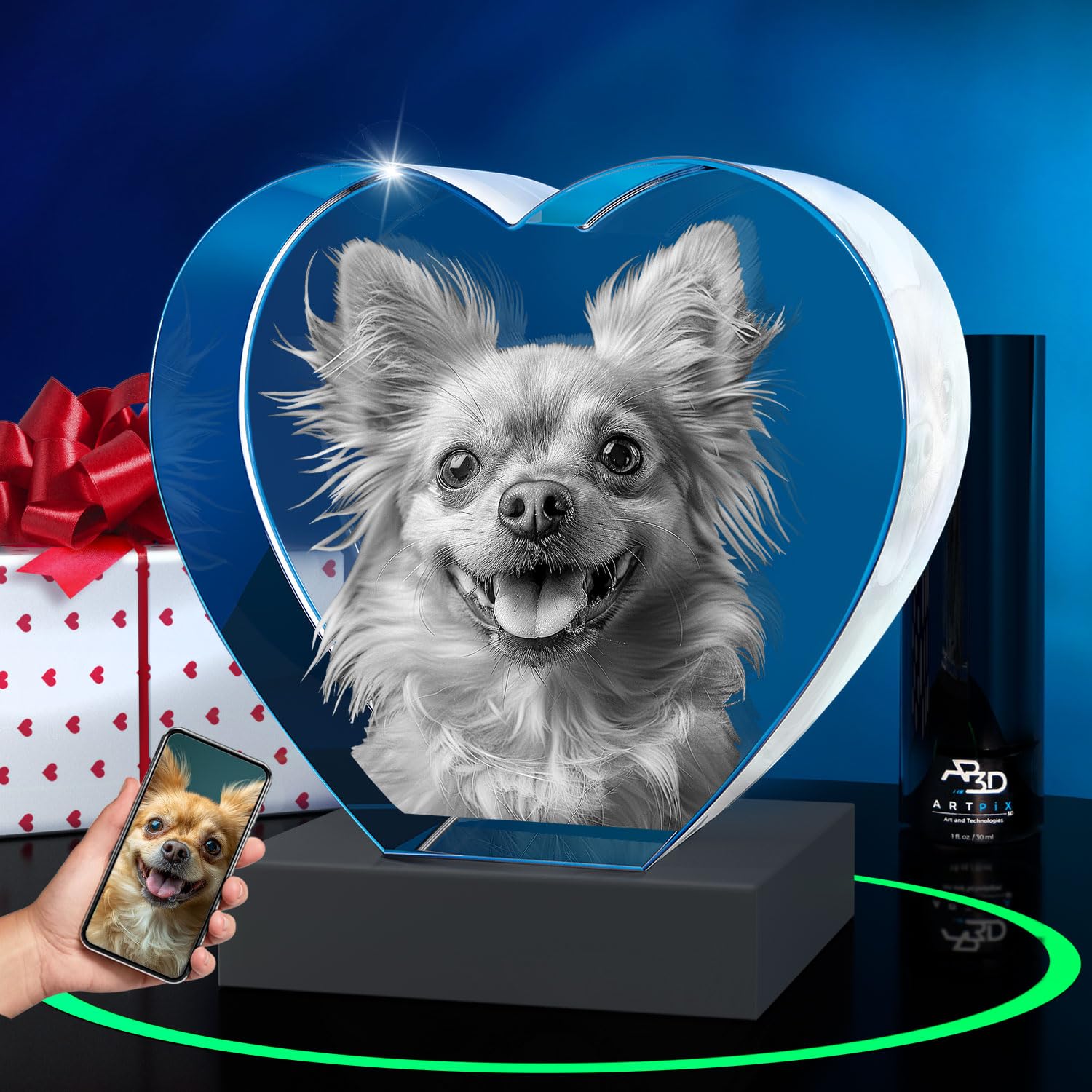 ArtPix 3D Crystal Photo, Personalized Dog Memorial Gifts with Your Own Photo for Dog Lovers, Pet Owners, 3D Laser Etched Picture, Engraved Crystal in Memory of Dog, Customized Gifts