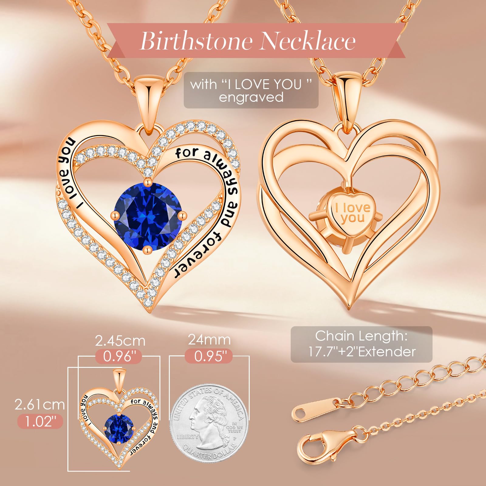 CDE Forever Love Heart Necklaces for Women, Wedding Anniversary, Valentine's，Birthday Mothers Christmas Day Gifts for Mom, Mother, Wife, S925 Silver Jewelry with Birthstone Pendant