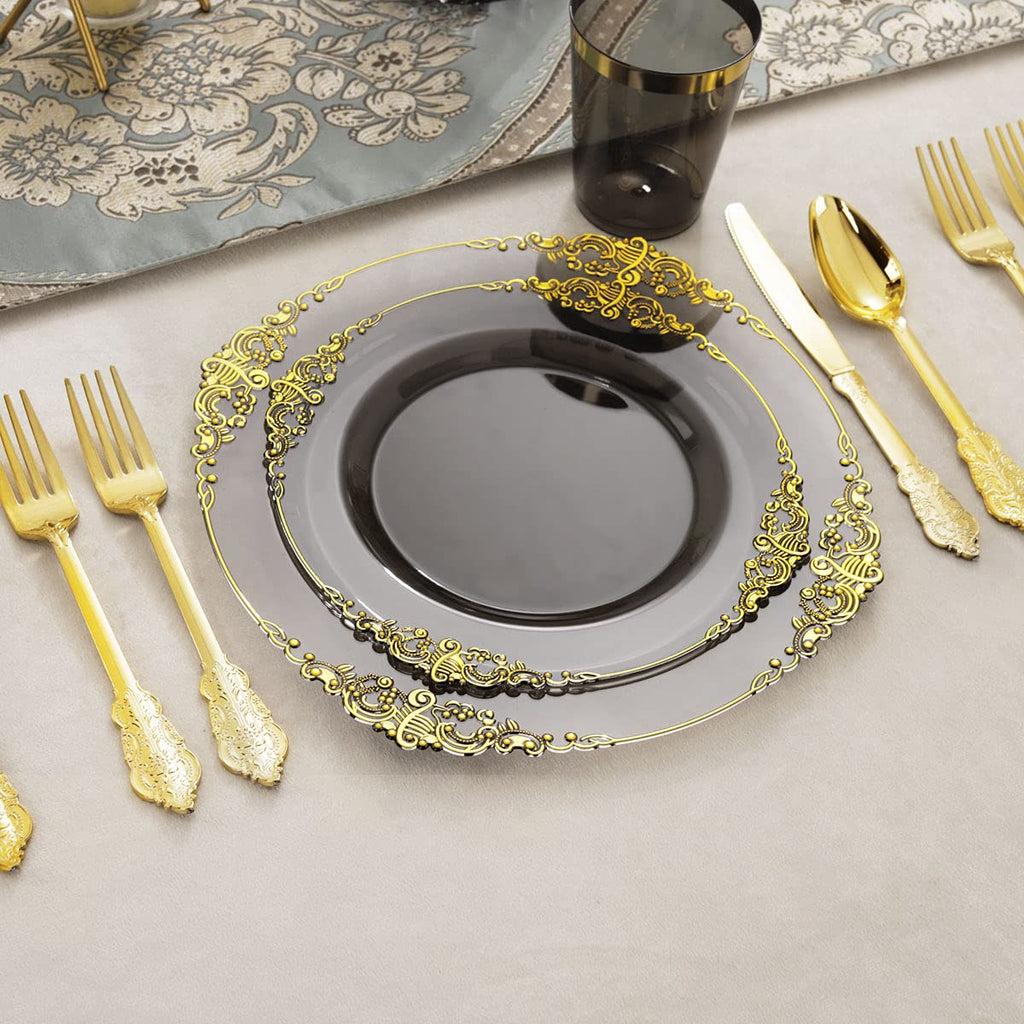 Nervure 175PCS Clear Blue Plastic Plates - Plastic Dinnerware Set Include 25Dinner Plates, 25Dessert Plates, 25Cups, 25Forks, 25Knives, 25Spoons, 25Napkins Perfect for Wedding & Party