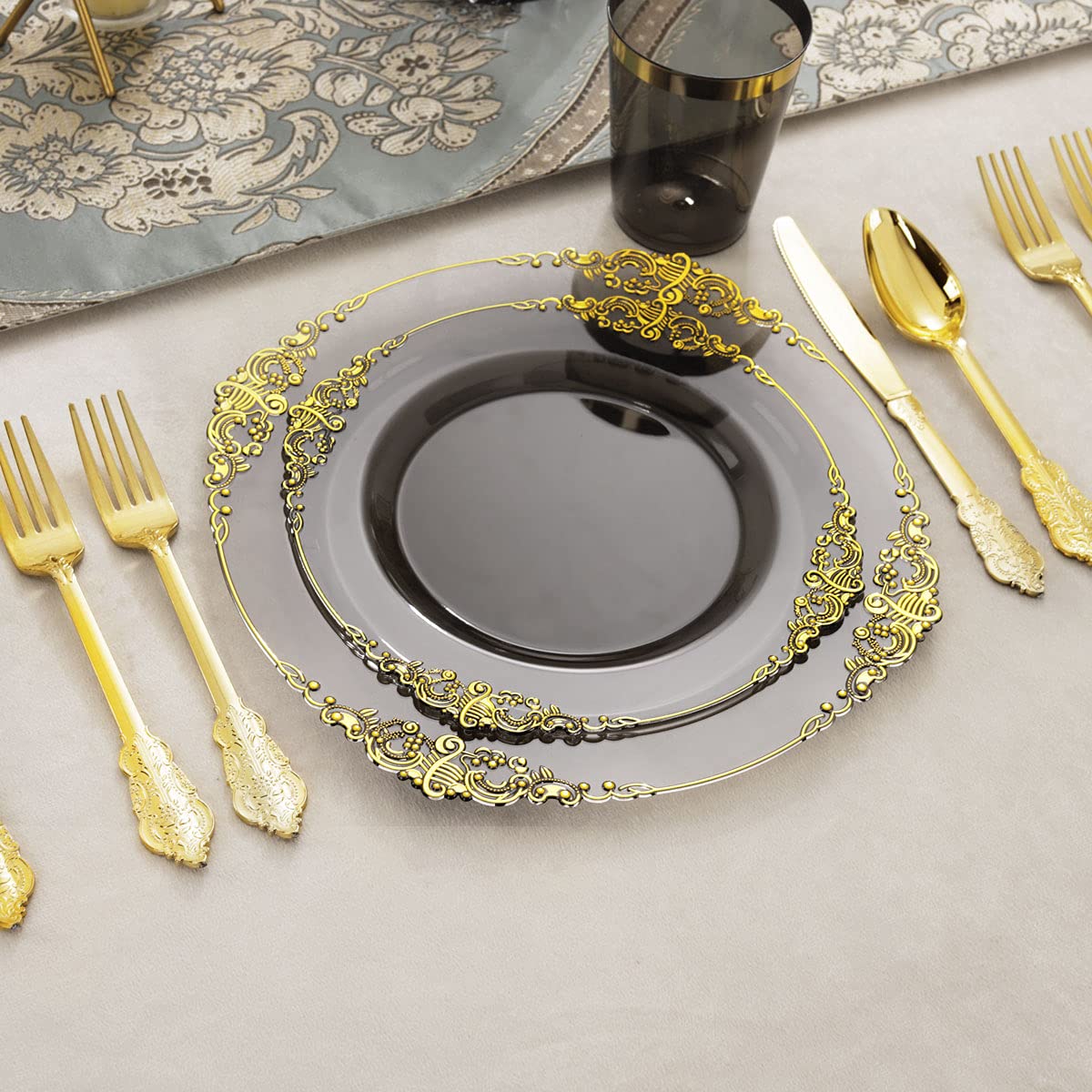 Nervure 175PCS Clear Blue Plastic Plates - Plastic Dinnerware Set Include 25Dinner Plates, 25Dessert Plates, 25Cups, 25Forks, 25Knives, 25Spoons, 25Napkins Perfect for Wedding & Party