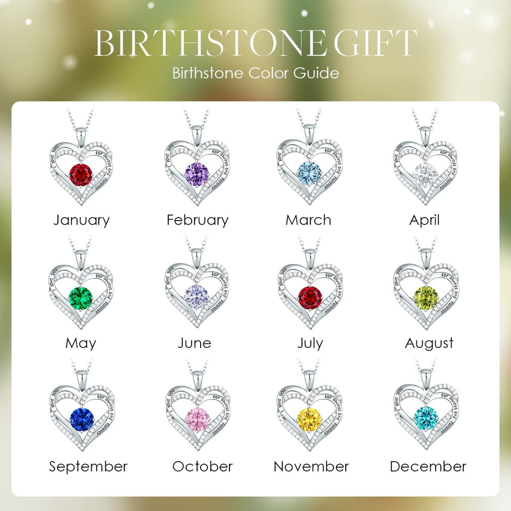 CDE Forever Love Heart Necklaces for Women, Wedding Anniversary, Valentine's，Birthday Mothers Christmas Day Gifts for Mom, Mother, Wife, S925 Silver Jewelry with Birthstone Pendant