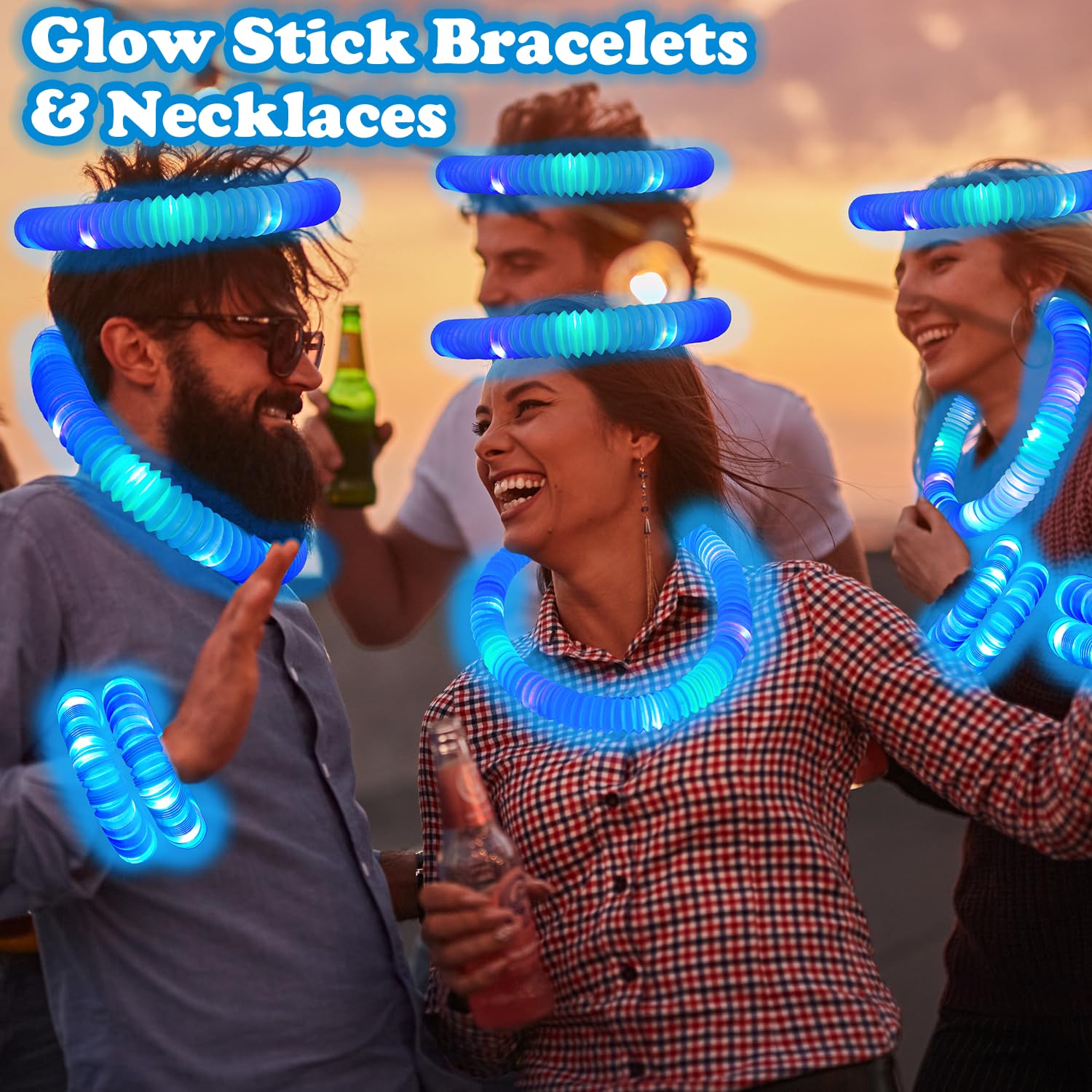 Kannove 12-24 PCS Green Glow Sticks Party Favors Supplies for Kids,4th of July LED Light up Pop Tubes for Toddlers,Neon Necklaces Bracelets Accessories,Glow Birthday Dance Camping Party Decorations