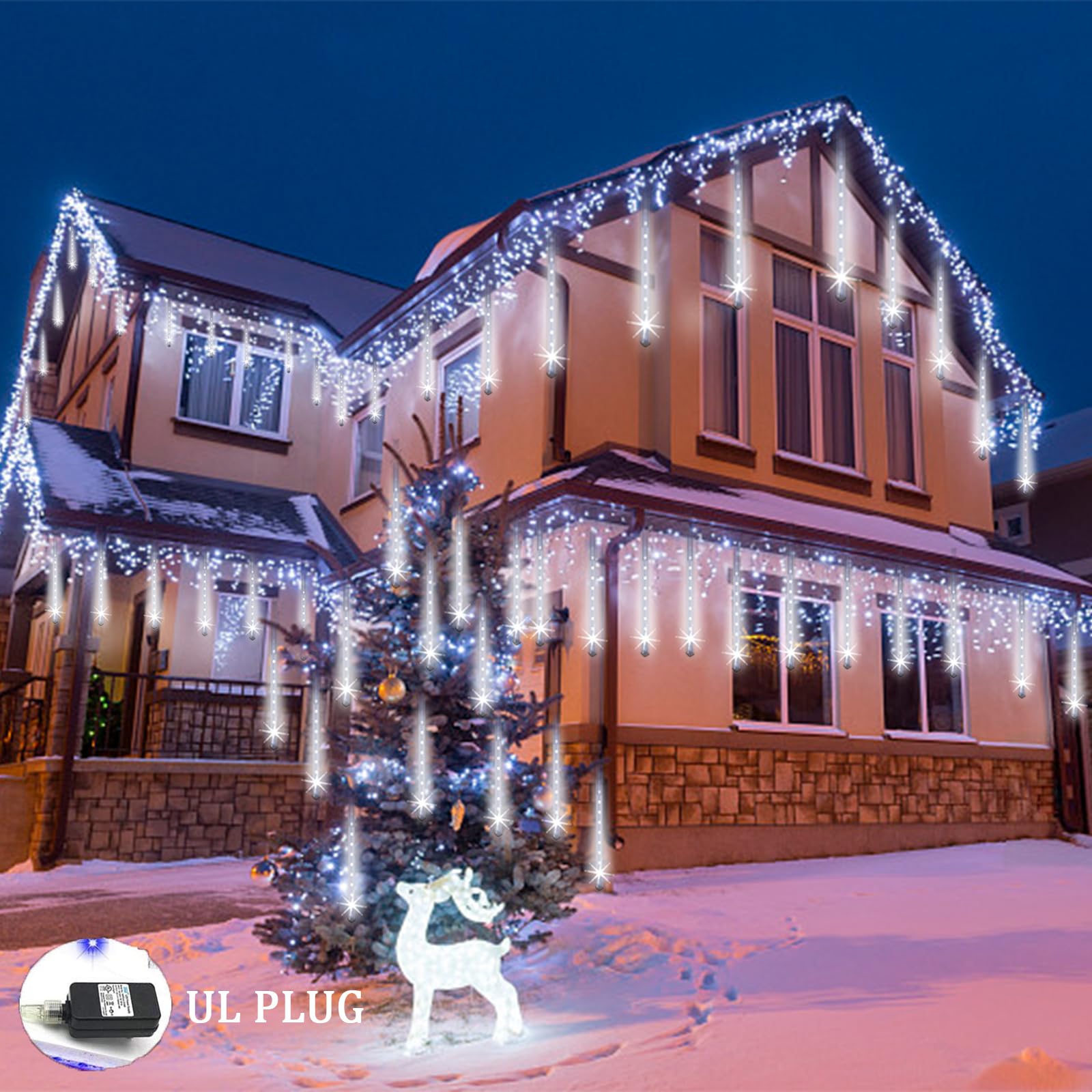 Weepong Halloween Lights Outdoor, Meteor Shower Christmas Lights for Halloween Decorations, 8 Tube 192 LED Snow Falling Rain Icicle String Light for Xmas Christmas Decor Tree Party, UL Plug Green