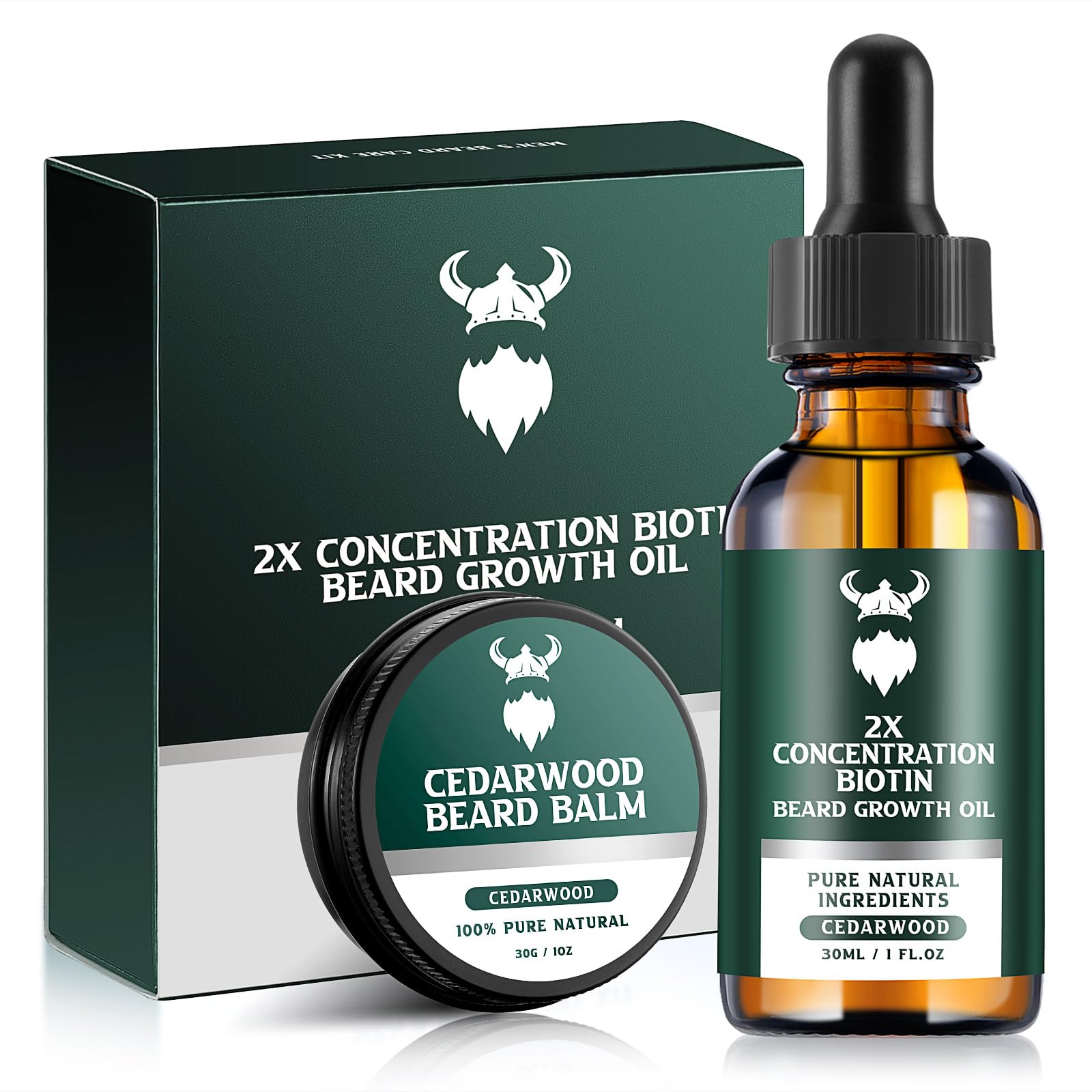 MistySprite Beard Growth Kit for Men, 2X Concentration Biotin Beard Oil & Styling Balm, Natural Facial Hair Conditioner with Argan, Jojoba & Vitamin E, Sandalwood Scent Softener