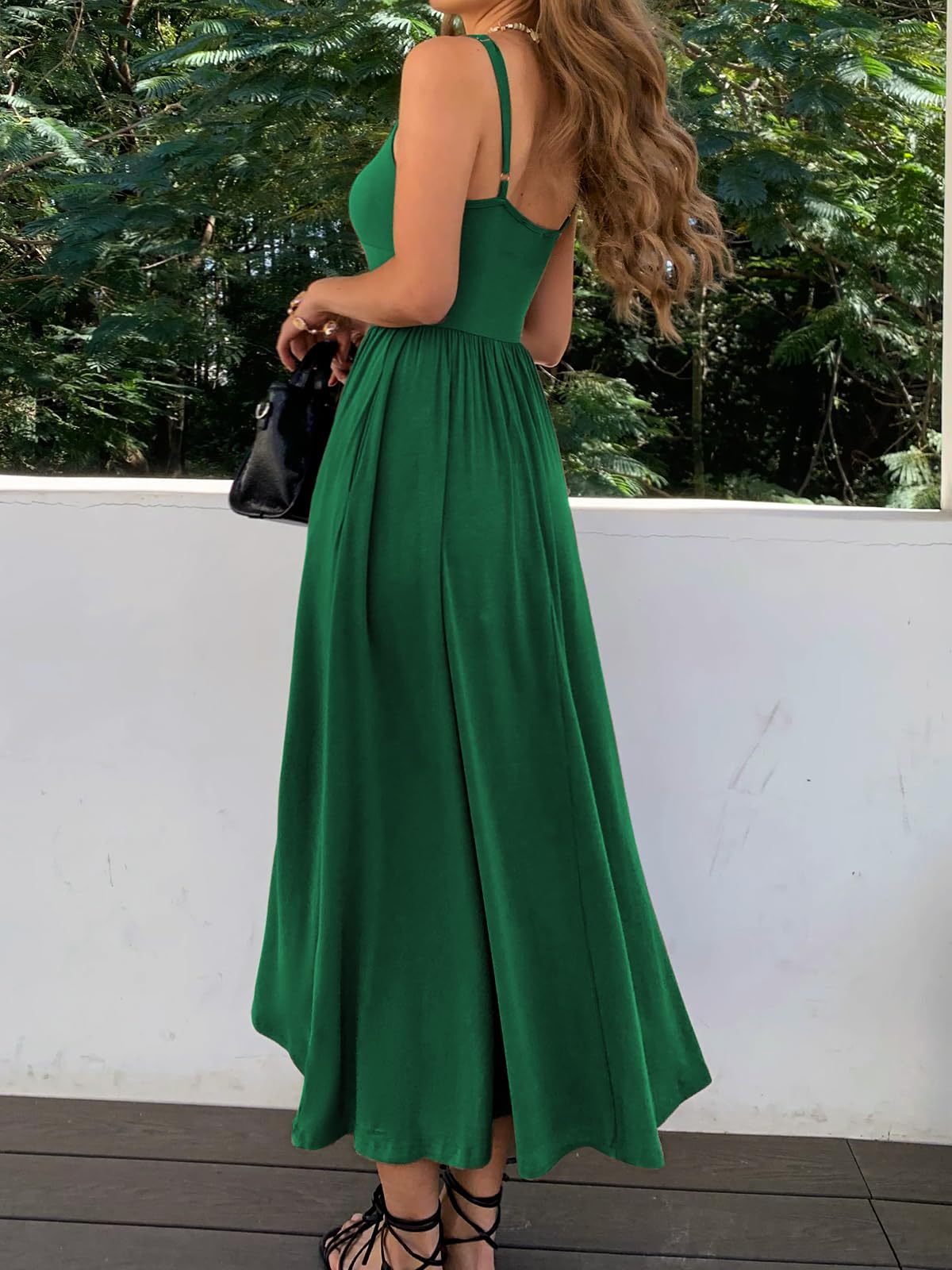 Womens Spaghetti Strap Maxi Dresses Summer Casual Sleeveless A Line Long Flowy Dress with Pockets Beach Sundresses