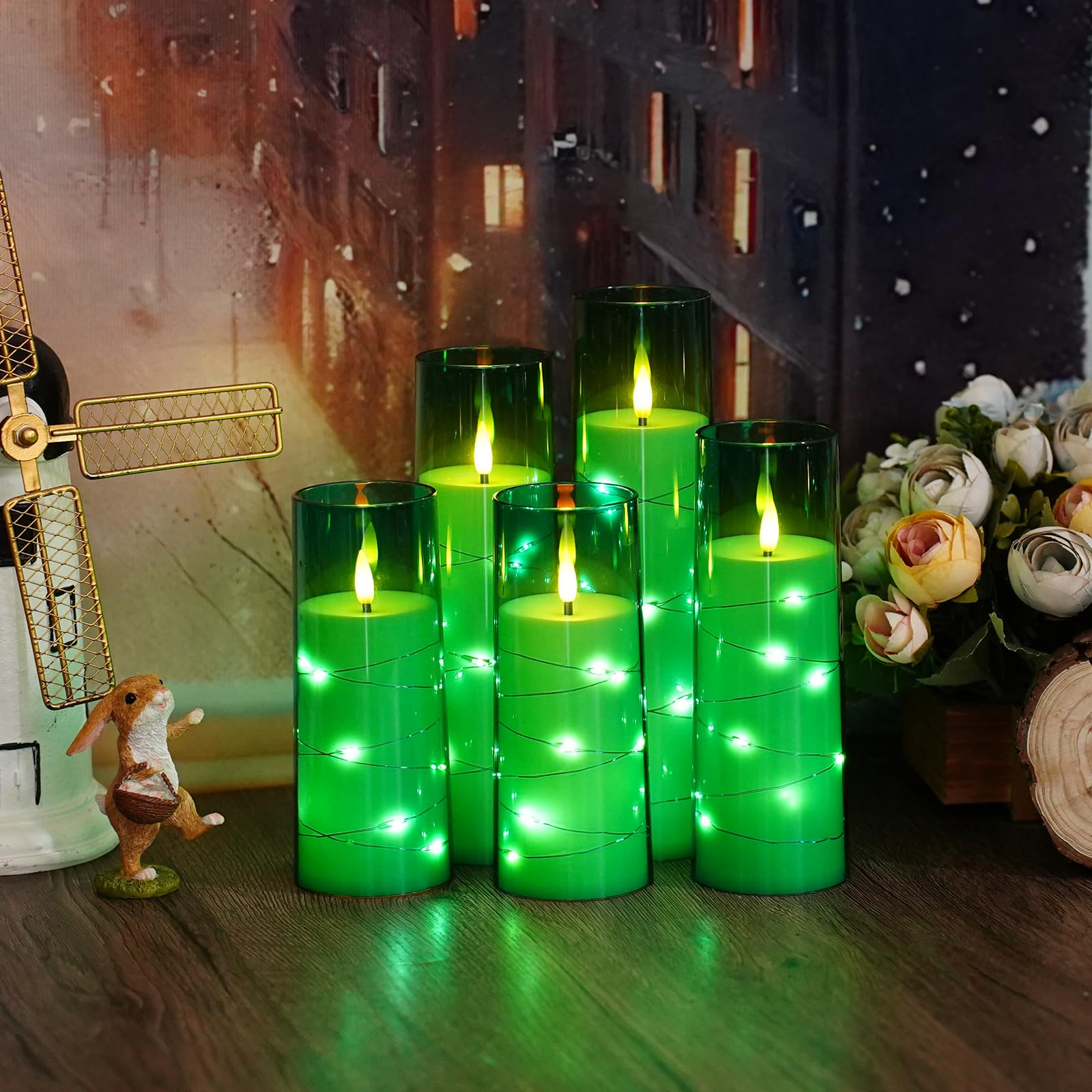 kakoya Flameless LED Candles with Timer 5 Pc Flickering Flameless Candles for Romantic Ambiance and Home Decoration Stable Acrylic Shell,with Embedded Star String，Battery Operated Candles（Red）