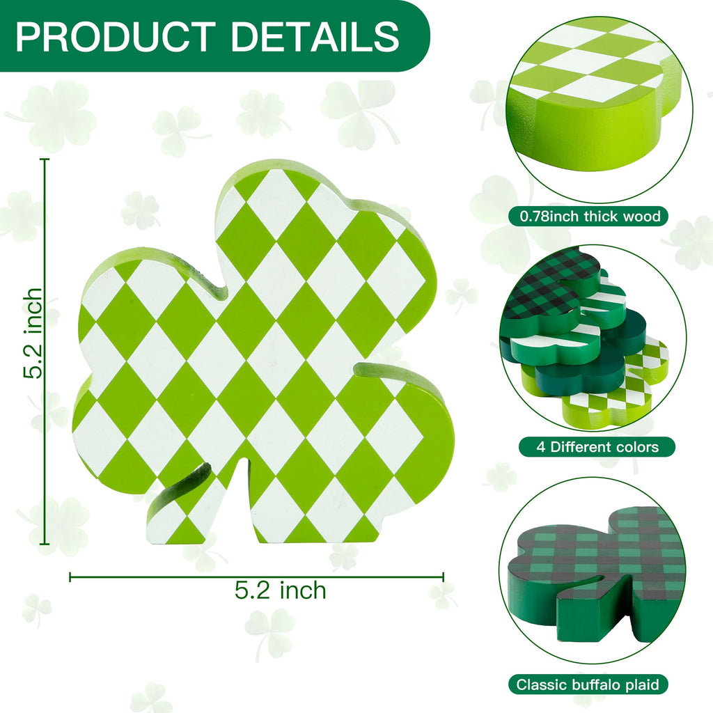 Sggvecsy 4 Pieces St Patrick’s Day Decorations Wooden Sign Tiered Tray Decor with Shamrock Clover Irish Lucky Sign Table Centerpiece Farmhouse Rustic Decoration for Table Home Fireplace Indoor Decor