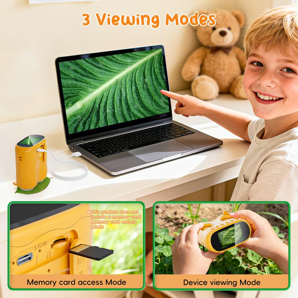 2-in-1 Kids Microscope Telescope, Temodu 2.0" 1000X Digital Microscope for Kids, HD Portable Education Telescope for Kids Birthday Festival Gift, Science Fun Toys for Children Age 4-12 (Yellow)