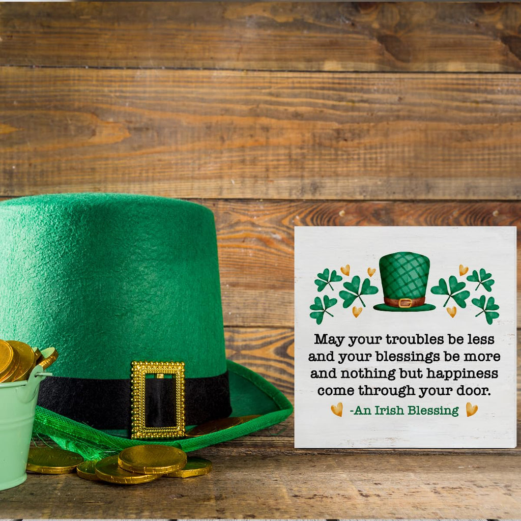 Dumyum St. Patrick's Day Decorative Sign, Wooden, 5 Inches x 5 Inches, Green, Rustic, Tabletop or Wall Mount