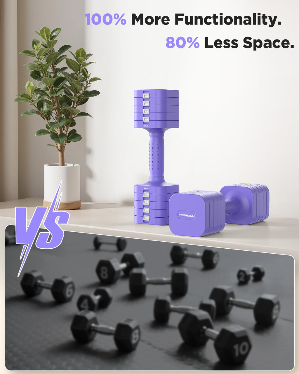FEIERDUN DB3 5-in-1 Adjustable Dumbbell Set, 6LB/10LB Pair Adjustable Weights for Women at Home, Dual Locking Stable Hand Weights with TPU Soft Handle, Home Gym, Rehab, Pilates, Yoga, Strength Training