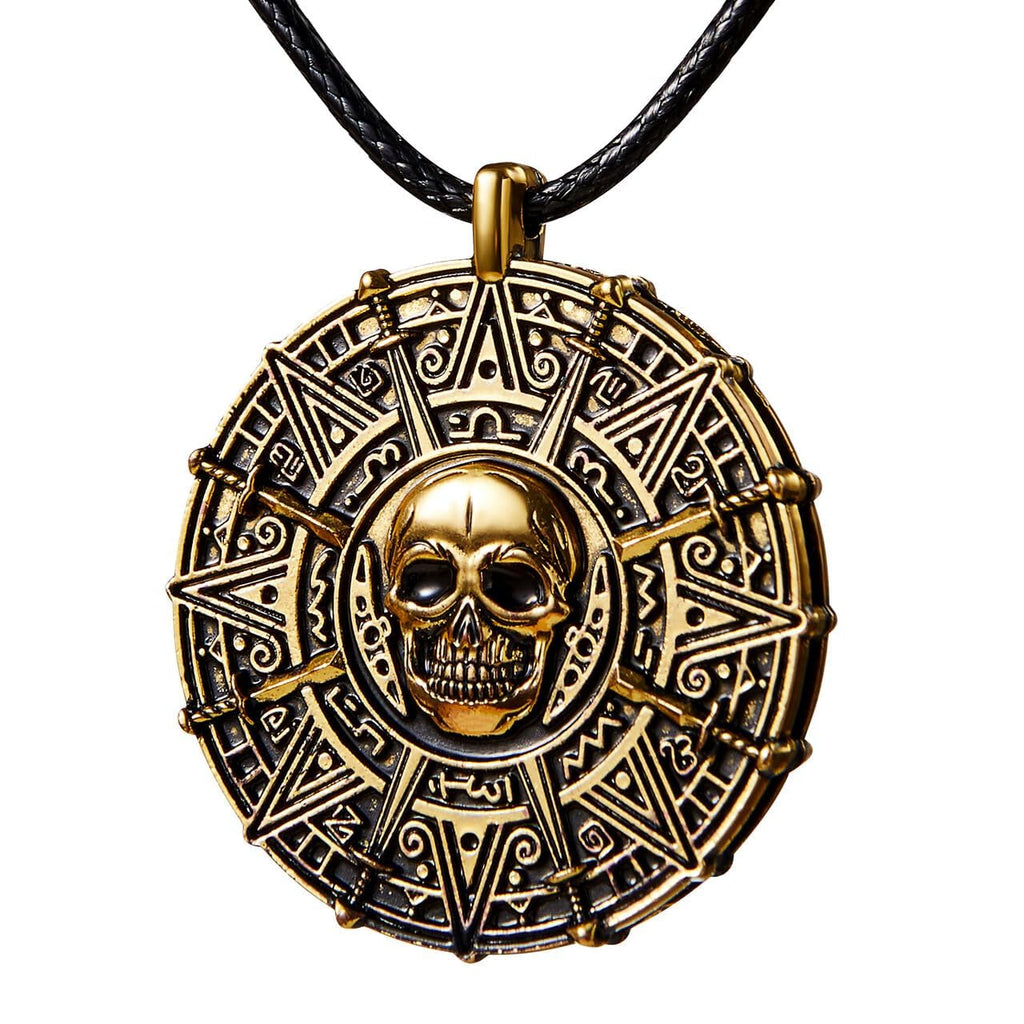 Spooktacular Creations Halloween Pirate Coin Necklace Pirate Skull Necklace Accessories for Men Women Halloween Cosplay, Pirates Costume, Halloween Dress Up Party Favors