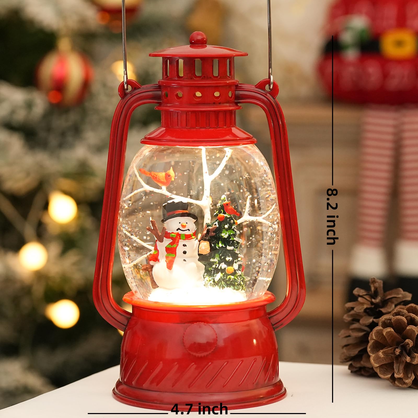 Snow Globe Christmas Decorations Indoor, Santa Claus Lighted Musical Christmas Snow Globes Lantern with Glitter & 6H Timer, Santa Claus Christmas Decorations for Home