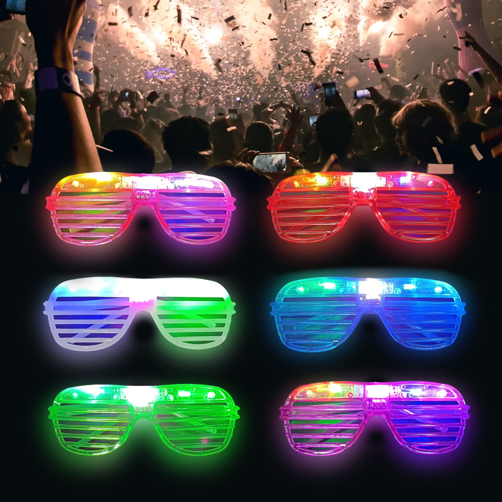 30 Pcs Glow In The Dark Glasses, 6 Colors LED Glasses Bulk for Adults, Glow Neon Party Supplies for Carnival Halloween Christmas Birthday Wedding