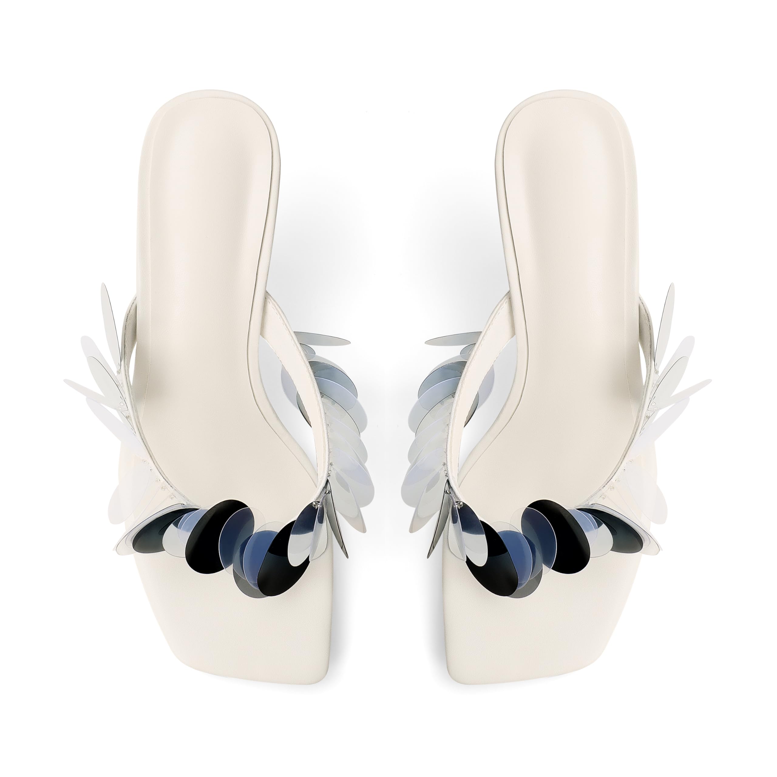 Flip Flop Heels for Women Square Open Strappy Heels Dressy Kitten Heeled Sandals with Plastic Disc Straps Comfortable Slip on Thong Slide