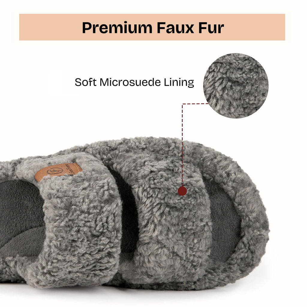 EverFoams Womens Fuzzy Open-toe Slippers Soft Comfy Memory Foam Indoor House Shoes