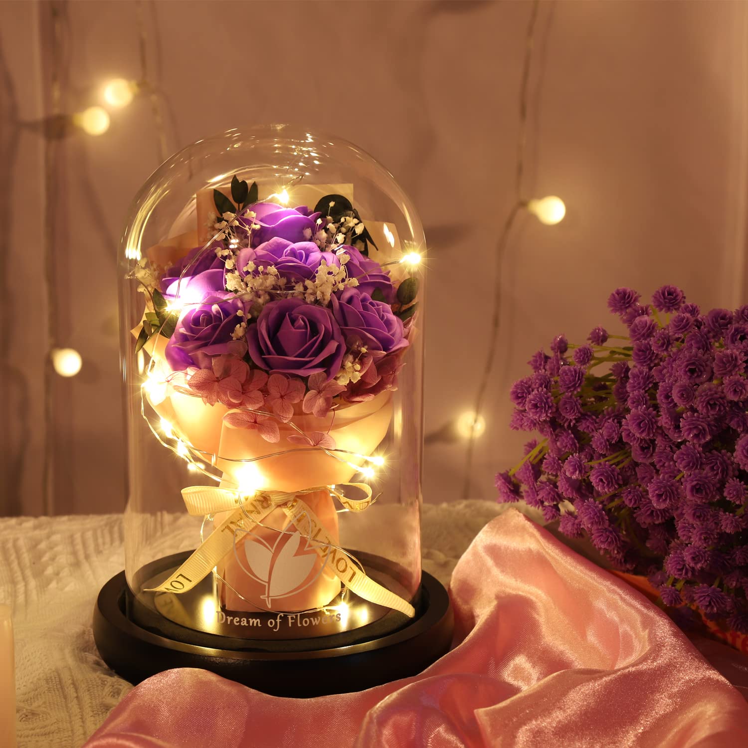 Beauty and The Beast Rose for Mom, Birthday Gifts for Women, Light Up Roses, Glass Dome Rose with LED Lights, Red Roses, Women's Gift for Mom Wife Grandmother