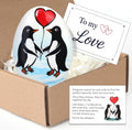 Penguin Love Stone Gift, Hand Painted Natural Pebble with “to My Love” and Penguin Story Card, Romantic Valentines or Anniversary Present for Boyfriend, Girlfriend, Husband, Wife