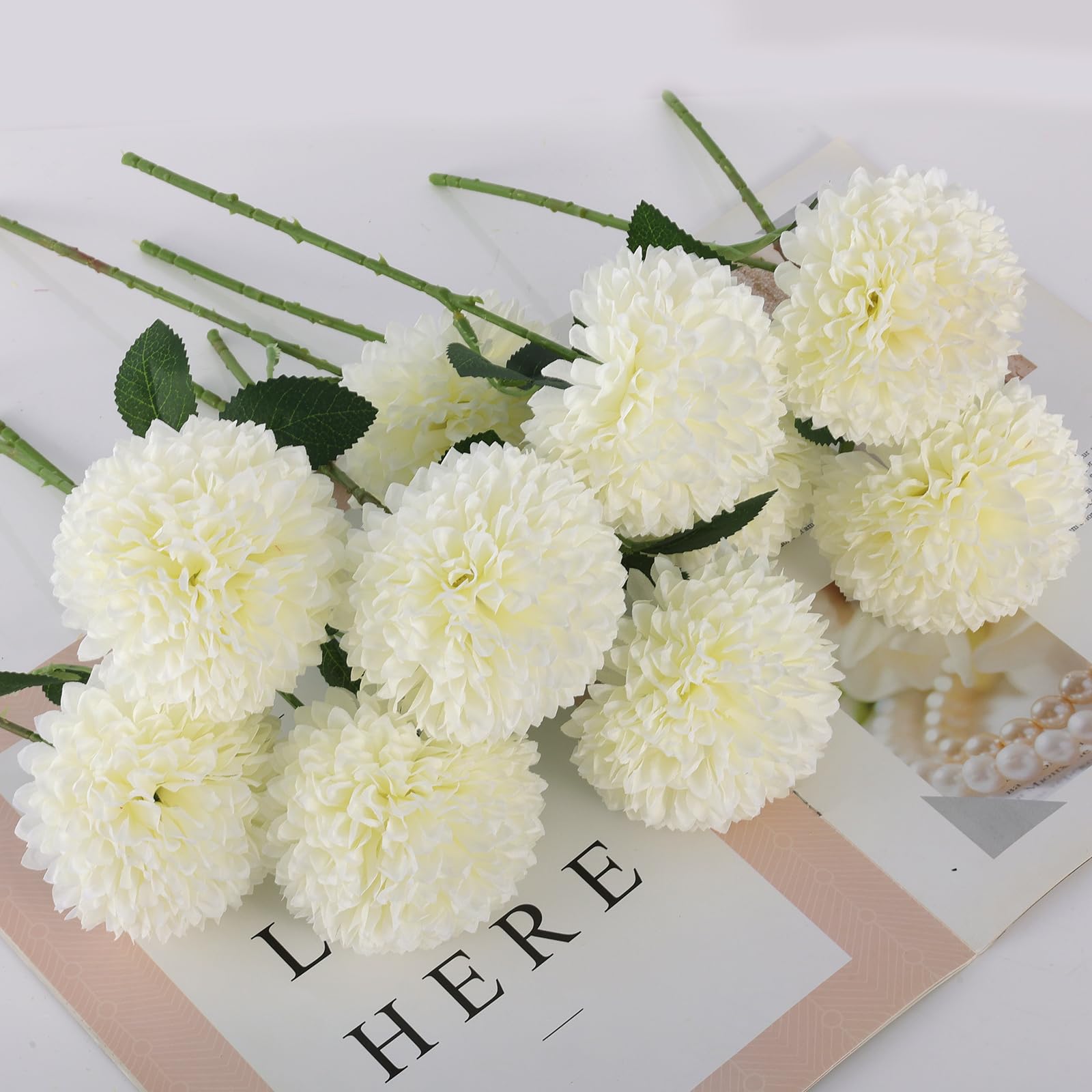 Hananona 12 Pcs Artificial Chrysanthemums Flowers Patriotic Flower, 4th of July Fake Mums Flowers Silk for Home Decor Indoor Memorial Day Table Centerpiece Vase not Included (12, Red, White, Blue)