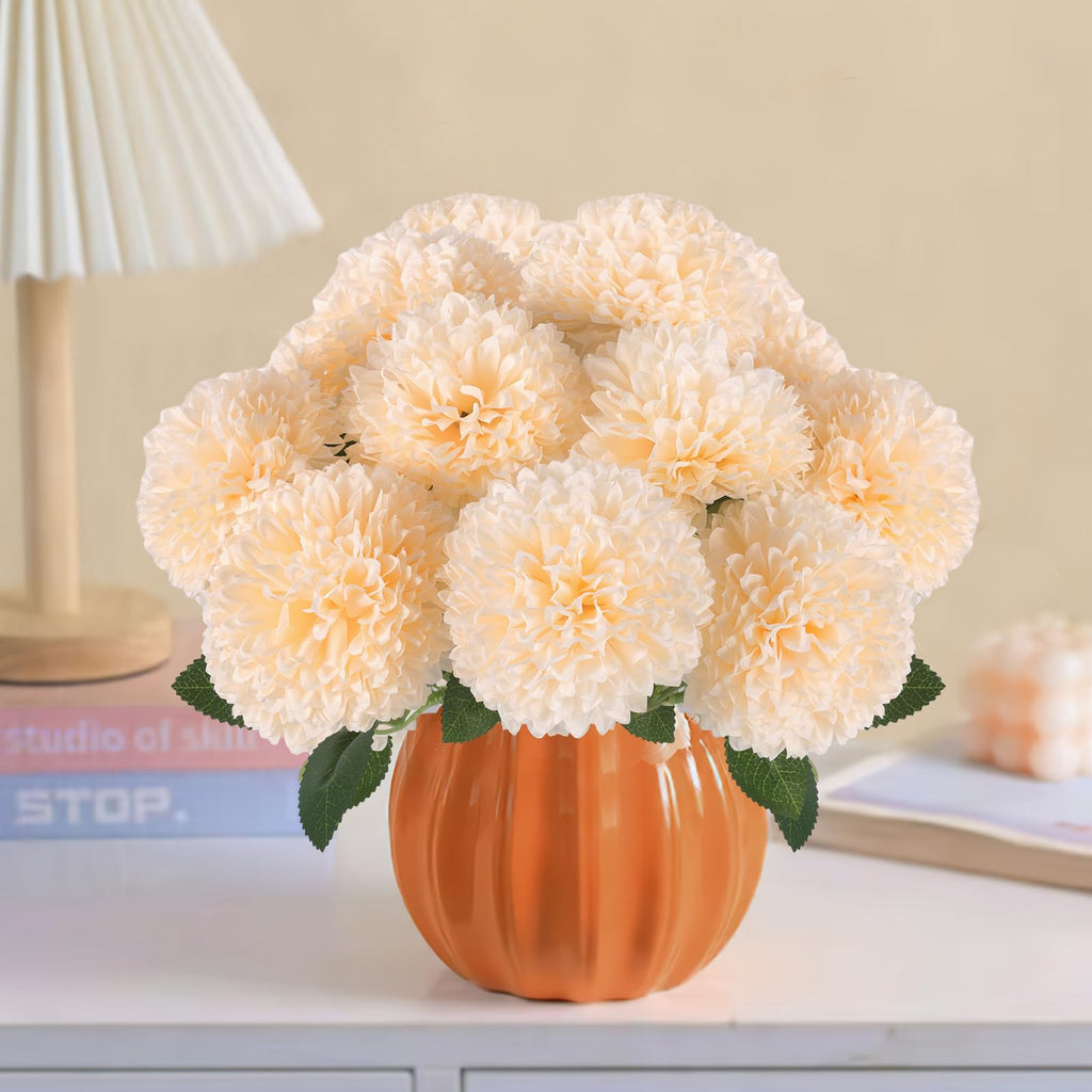 Hananona 12 Pcs Artificial Chrysanthemums Flowers Patriotic Flower, 4th of July Fake Mums Flowers Silk for Home Decor Indoor Memorial Day Table Centerpiece Vase not Included (12, Red, White, Blue)