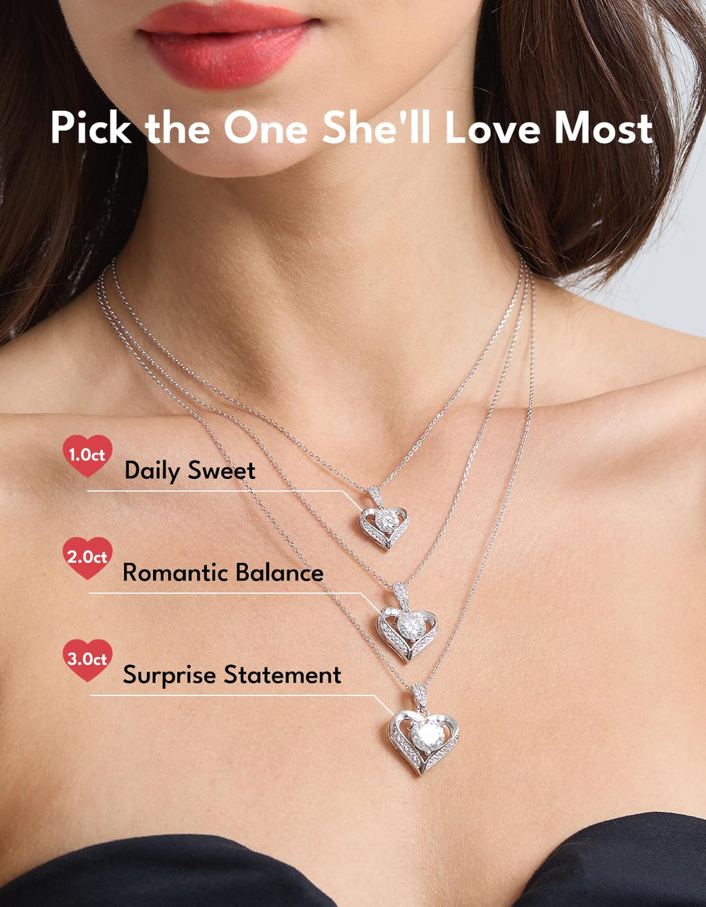 KRKC Moissanite Heart Necklace for Women, 1-3 Carat Lab Created Diamond Pendant, 14K/White Golden Plated S925 Sterling Silver Chains, Valentines Day Christmas Birthday Gifts for Her Wife Anniversary