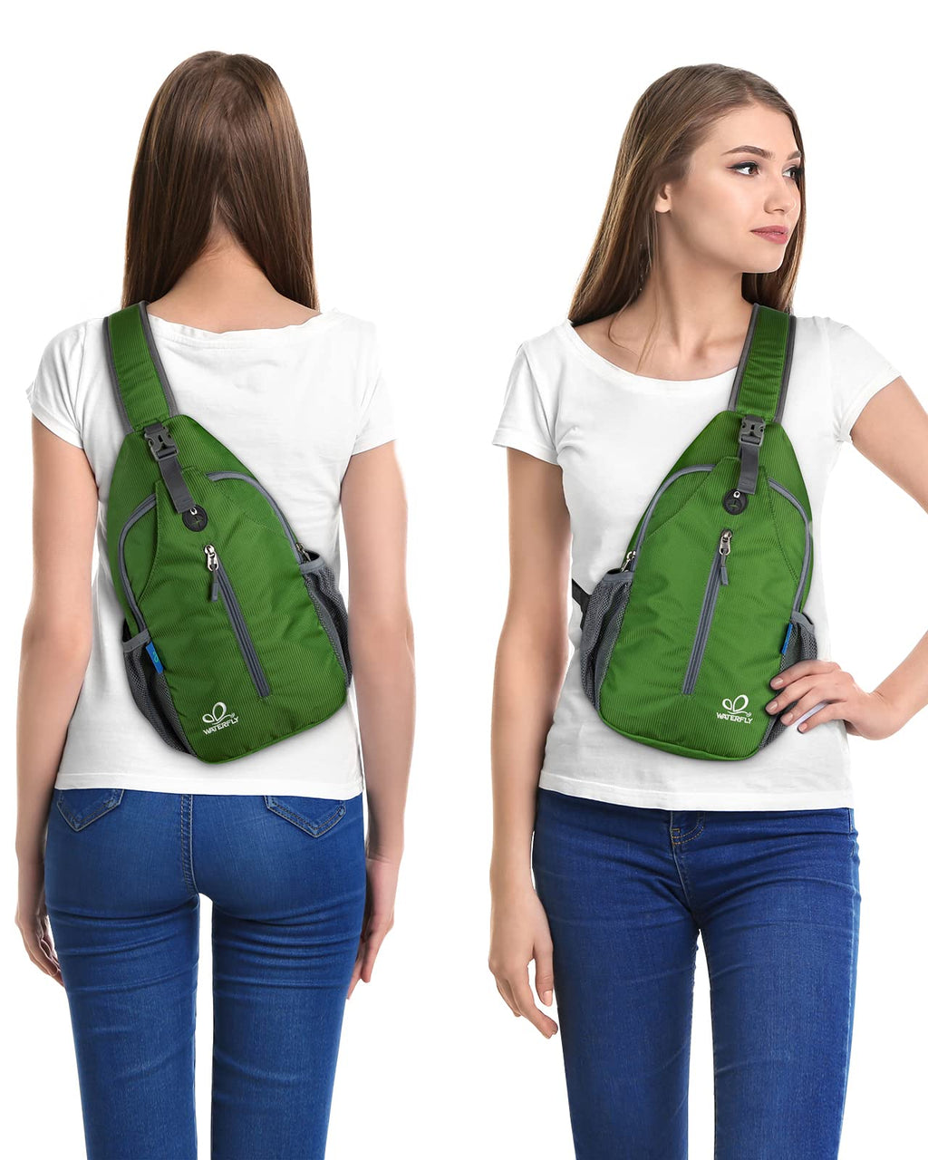 WATERFLY Crossbody Sling Backpack Sling Bag Travel Hiking Chest Bag Daypack (Black)