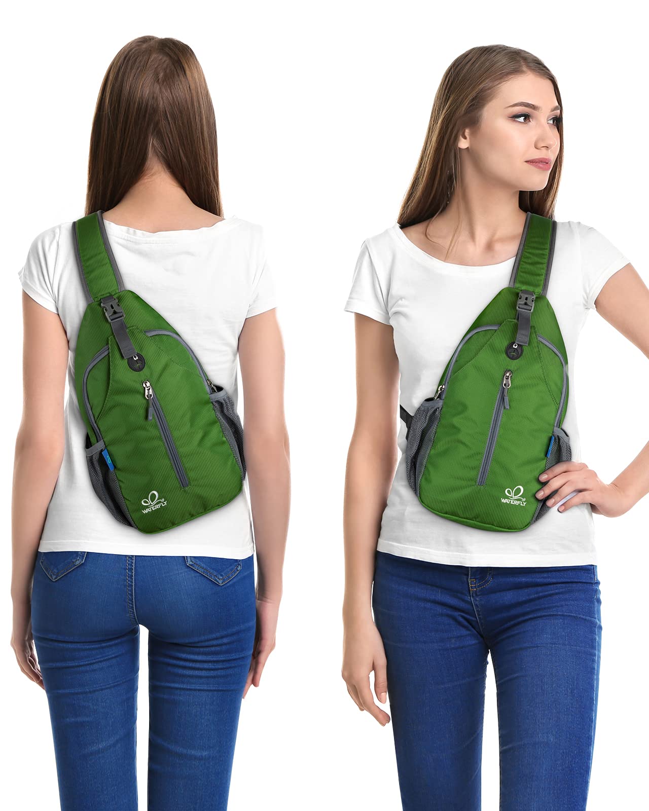 WATERFLY Crossbody Sling Backpack Sling Bag Travel Hiking Chest Bag Daypack (Black)