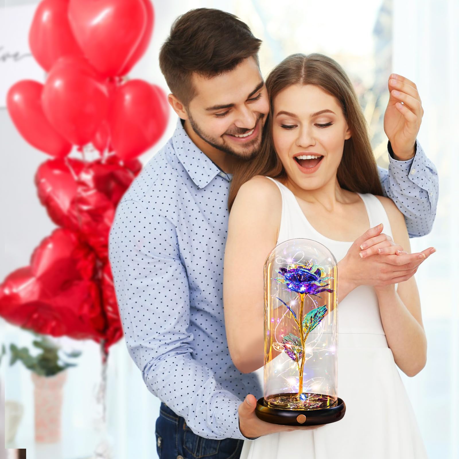 Pusuny Mothers Day Flowers Gifts for Mom Women Birthday Gift Galaxy Glass Rose Forever Eternal Crystal Flowers Rose in Glass Dome with Butterfly Mother's Day Roses Gifts for Mom Daughter Wife Purple