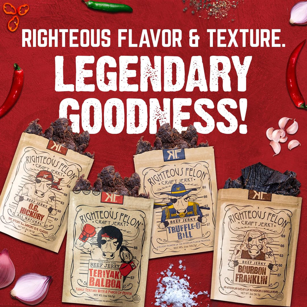 Righteous Felon Beef Jerky & Meat Sticks Variety Pack - Father's Day Jerky Sampler for Dad - Gluten Free Beef Jerky Snack Packs - High Protein, Keto, Low Sugar - Gifts for Men - 11 Pack Sampler