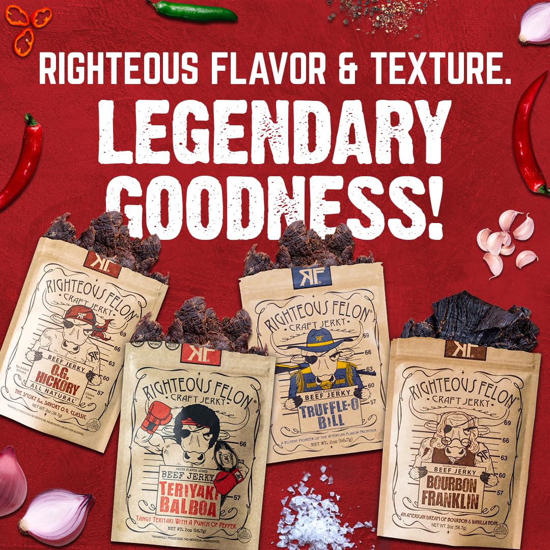 Righteous Felon Beef Jerky & Meat Sticks Variety Pack - Father's Day Jerky Sampler for Dad - Gluten Free Beef Jerky Snack Packs - High Protein, Keto, Low Sugar - Gifts for Men - 11 Pack Sampler