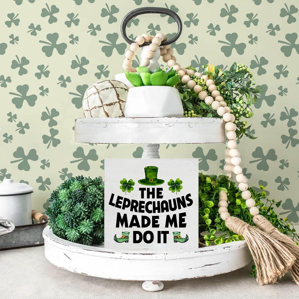 Dumyum St. Patrick's Day Decorative Sign, Wooden, 5 Inches x 5 Inches, Green, Rustic, Tabletop or Wall Mount