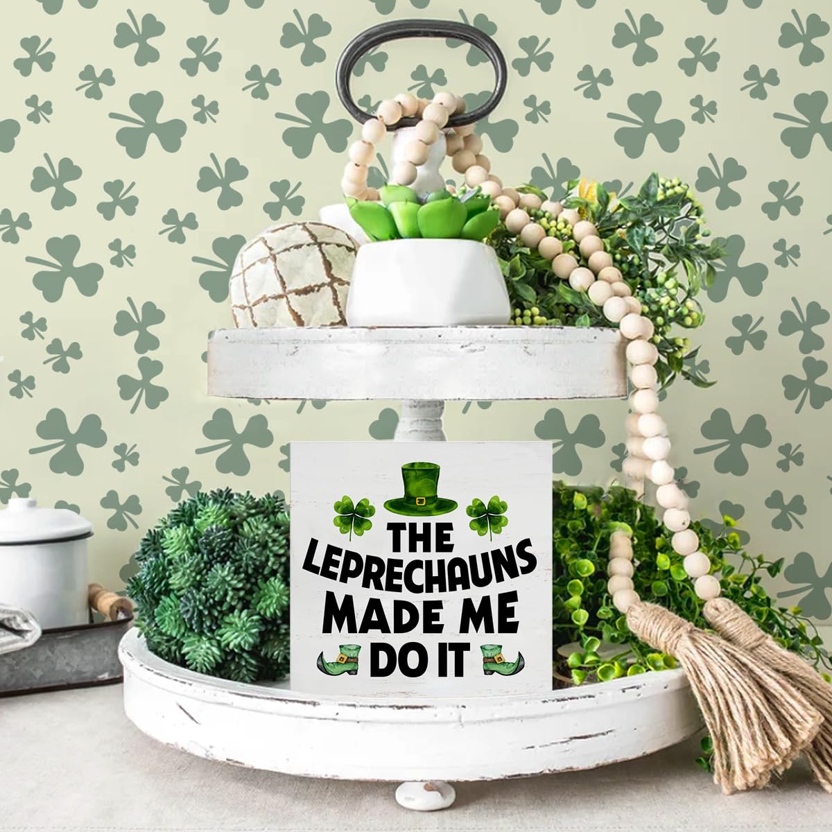 Dumyum St. Patrick's Day Decorative Sign, Wooden, 5 Inches x 5 Inches, Green, Rustic, Tabletop or Wall Mount