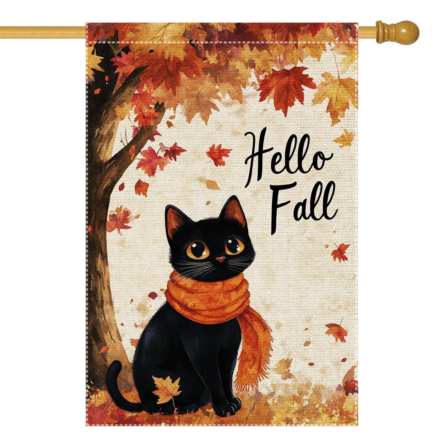 Hello Fall Garden Flag Cat Garden Flags 12x18 Inch Double Sided Vertical Autumn Farmhouse Home Decor Yard Lawn Outdoor Decorations