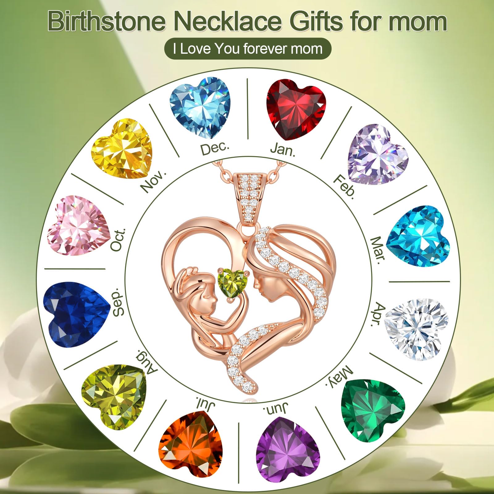 Mothers Day Gifts for Mom Wife Her Grandma, S925 Sterling Silver Birthstone Necklaces Jewelry for Women, Mother's Day Love Heart Pendant Necklace for Anniversary Birthday Christmas Day