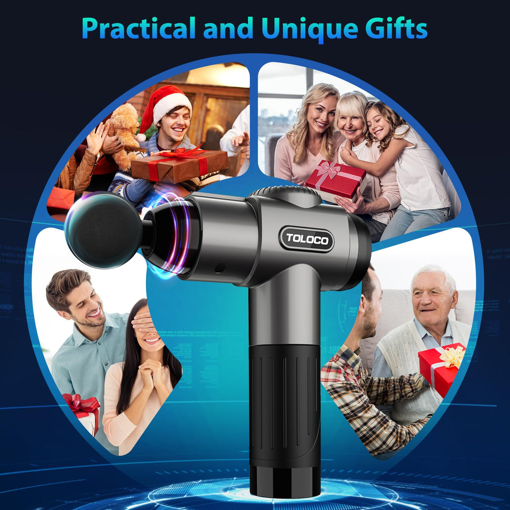 TOLOCO Massage Gun, Deep Tissue Back Massage for Athletes for Pain Relief, Percussion Massager with 10 Massages Heads & Silent Brushless Motor, Fathers Day Dad Gifts, Black