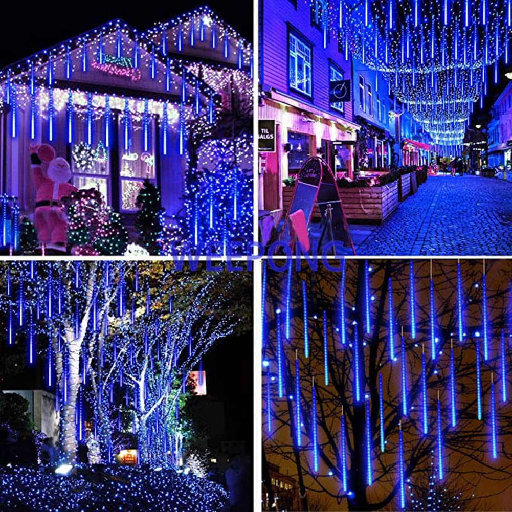 Weepong Halloween Lights Outdoor, Meteor Shower Christmas Lights for Halloween Decorations, 8 Tube 192 LED Snow Falling Rain Icicle String Light for Xmas Christmas Decor Tree Party, UL Plug Green