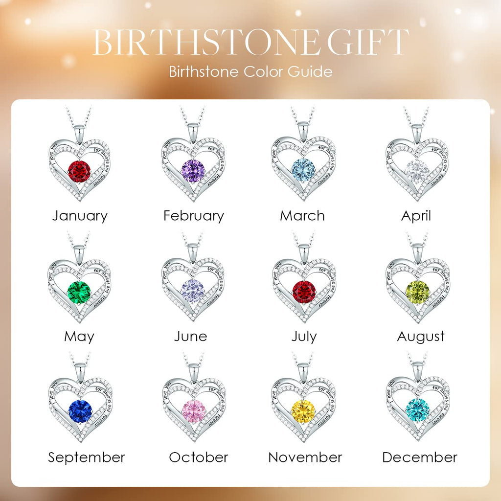 CDE Forever Love Heart Necklaces for Women, Wedding Anniversary, Valentine's，Birthday Mothers Christmas Day Gifts for Mom, Mother, Wife, S925 Silver Jewelry with Birthstone Pendant