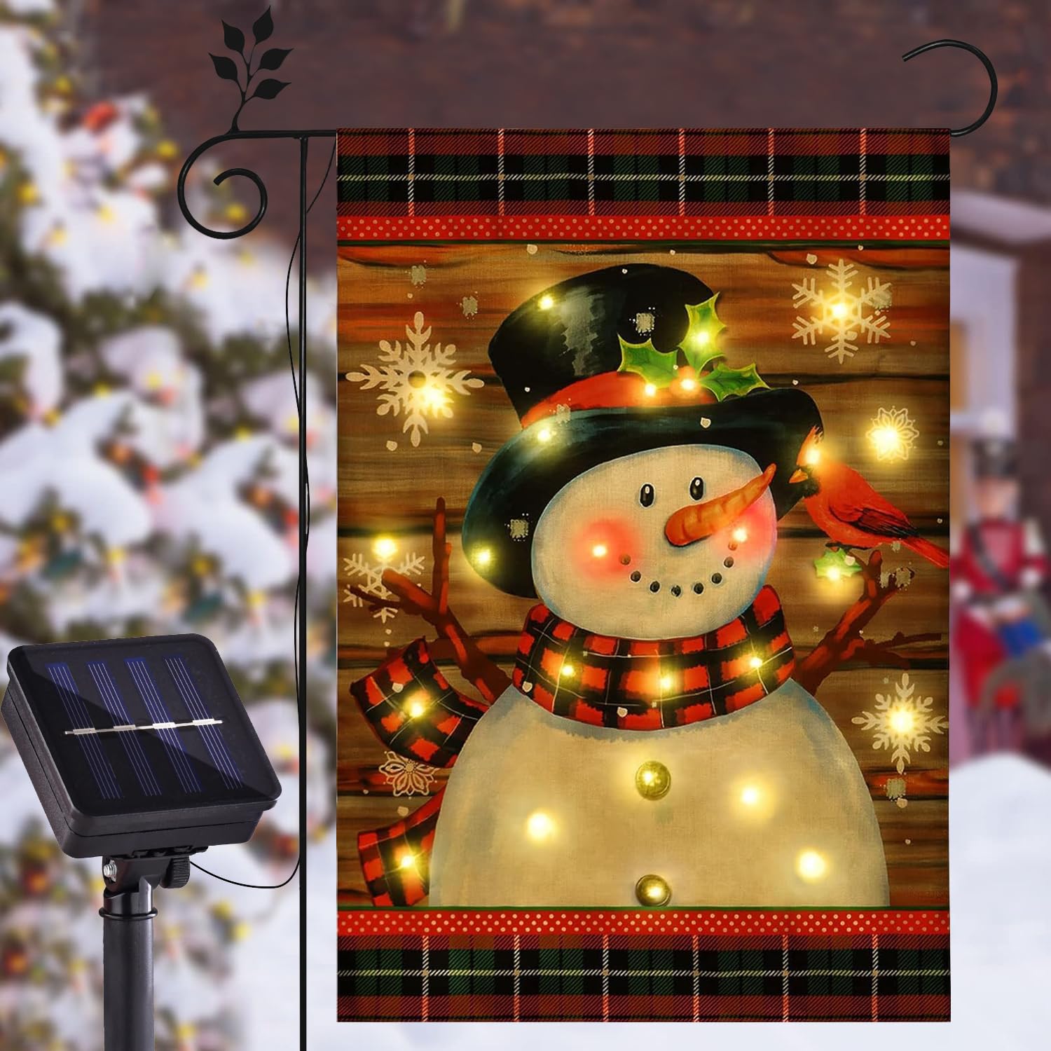 Lighted Christmas Garden Flag for Outside, Led Snowman Garden Flag, Winter Yard Flag 12x18 Double Sided for Outdoor Yard Porch Lawn Decoration