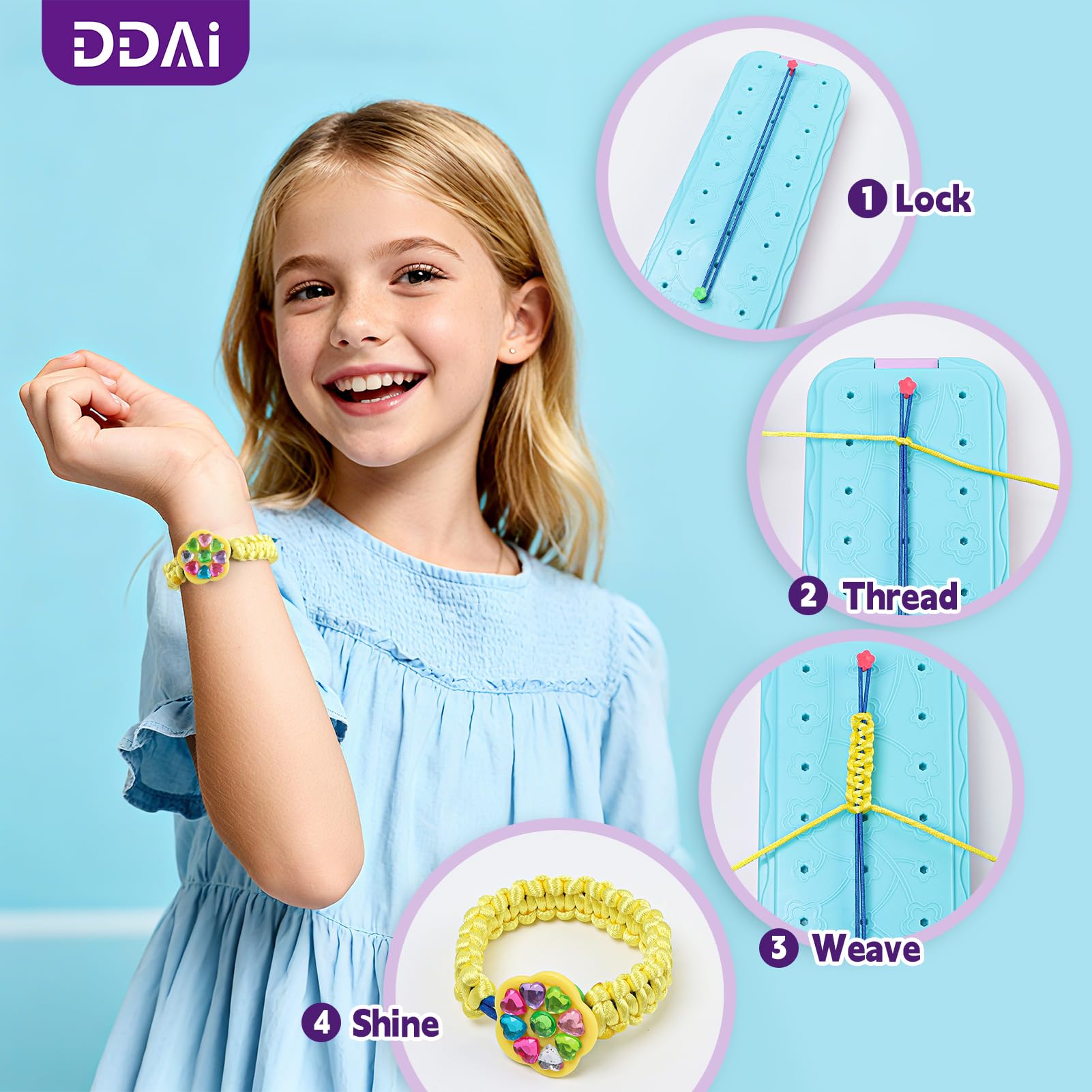 DDAI Arts and Crafts for Kids Age 8-12 Friendship Bracelet Making Kit for Girls - Best Birthday Gifts Ideas for Girl 7 9 10 11 Year Old - Popular Bracelets String Maker Toys Set
