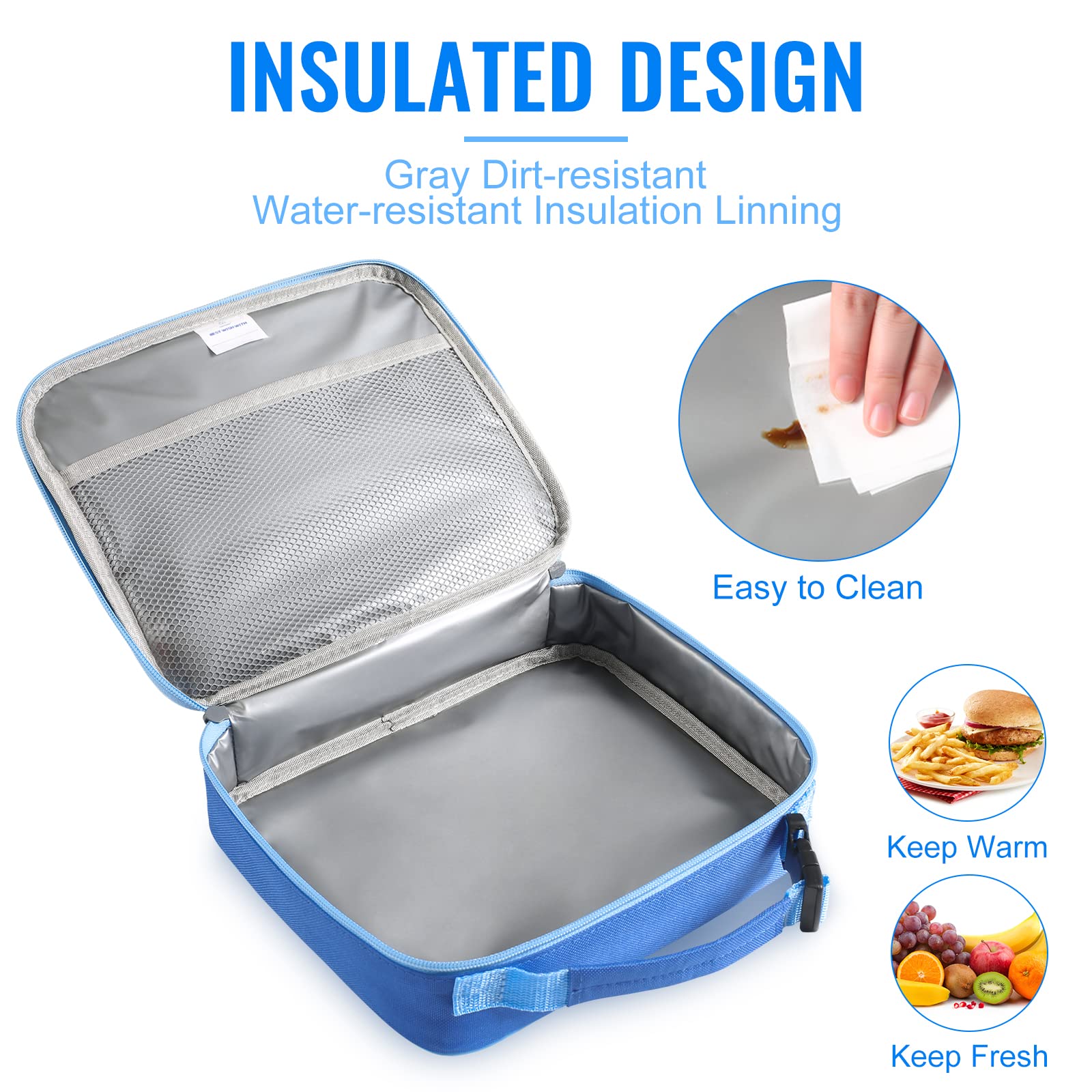 Genteen Lunch Box Kids, Insulated Lunch Bag Kids Boys Girls Back to School, Soft Lunch Box for Men Reusable Lunchbox for Office,Outdoor,School (Black)