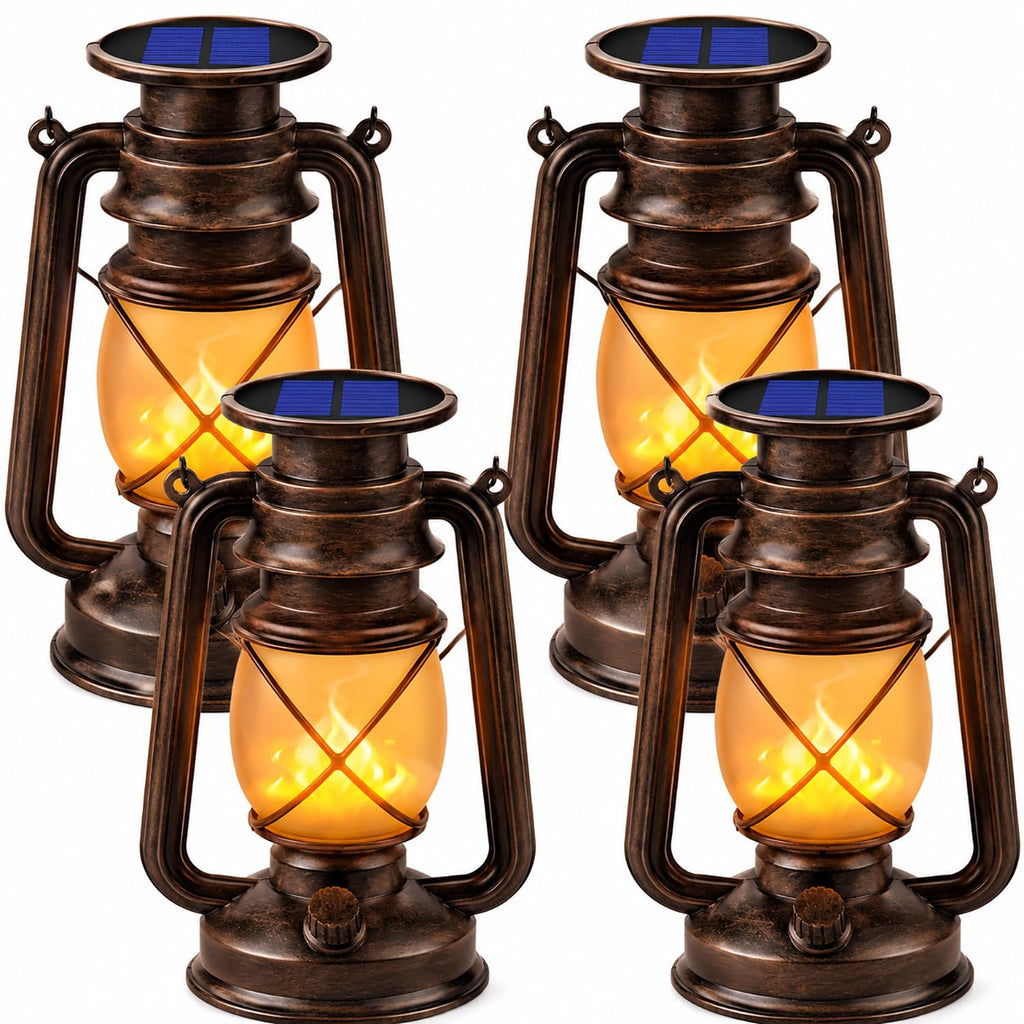 Solar Lantern Outdoor Hanging Solar Lights Dancing Flame Led Waterproof Camping Lamps, Landscape Decor for Table Patio Garden Yard Pathway Porch 2 Pack