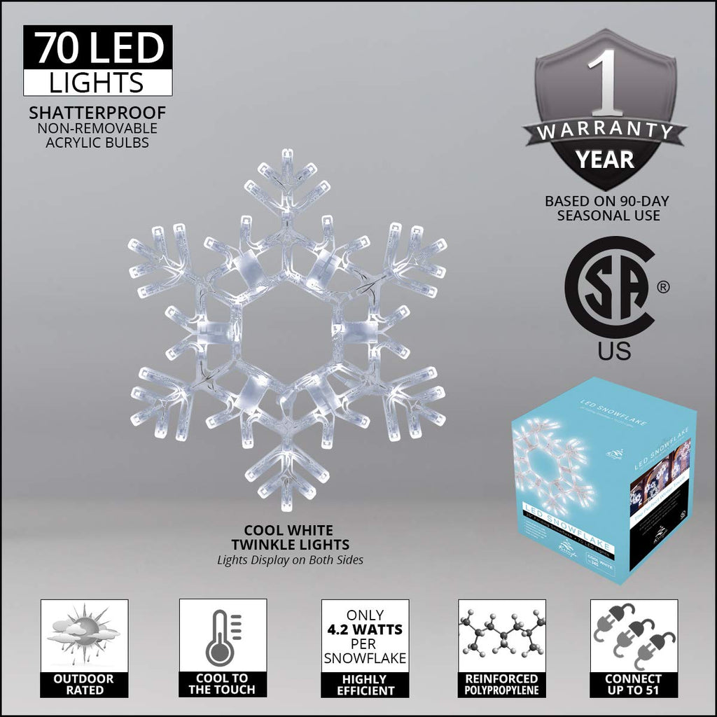 Kringle Traditions Christmas Snowflake Lights Outdoor, 105 LED 36" Folding Warm White Snowflake Hanging Light, Weather-Resistant Christmas Decoration for Yard, Window, Porch, or Eave