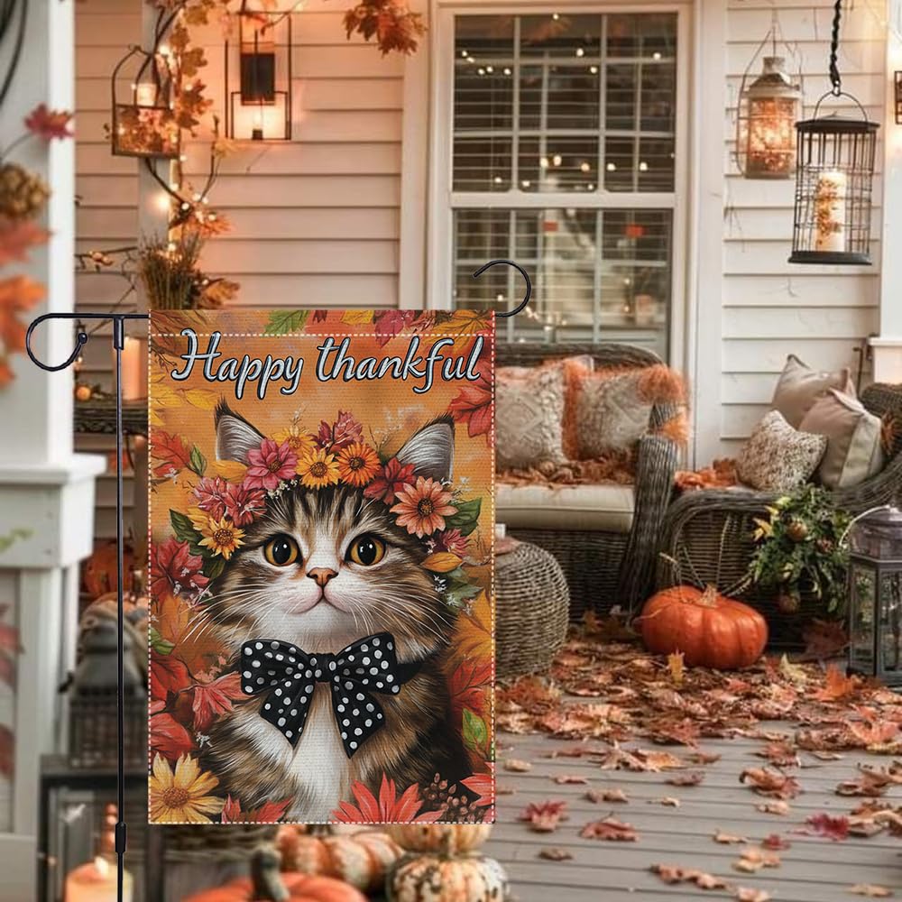 Hello Fall Garden Flag Cat Garden Flags 12x18 Inch Double Sided Vertical Autumn Farmhouse Home Decor Yard Lawn Outdoor Decorations