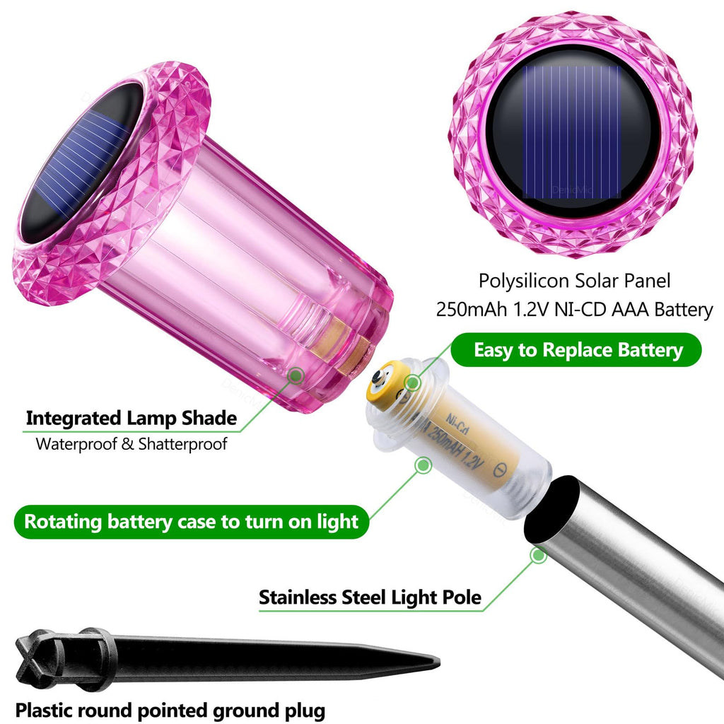 DenicMic Solar Lights Outdoor 10 Pack Waterproof 6000K Cold White LED Stainless Steel Stake Outside Lights for Yard Pathway Garden Driveway Walkway Landscape Path Lighting