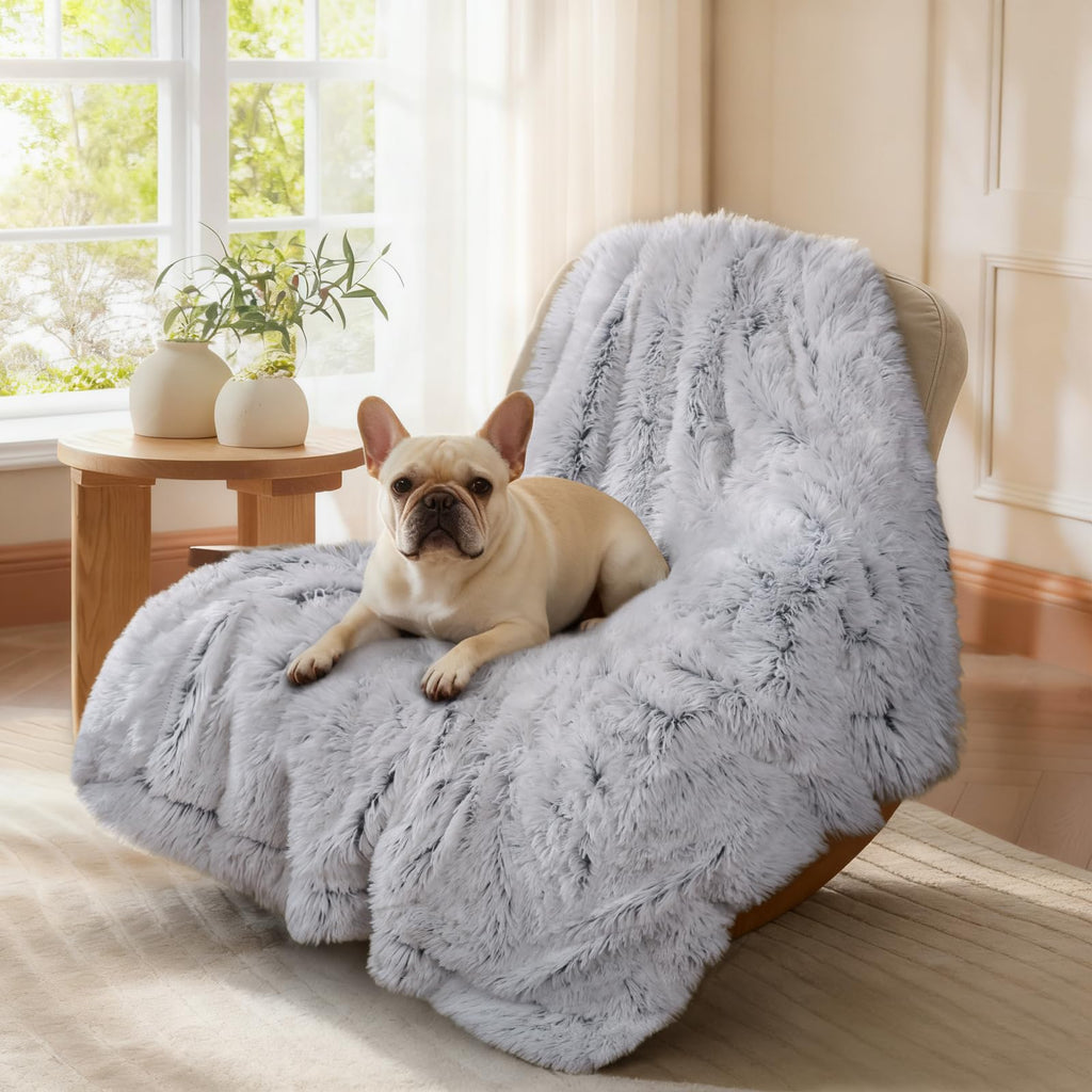 Luciphia Large Waterproof Dog Blanket for Pet Washable Liquid Proof Bed Intimacy Protection Shaggy Plush Calming Long Faux Fur Couch Cover Calming Cat Throw Blankets, Tie-dye Grey, 50" x 60"