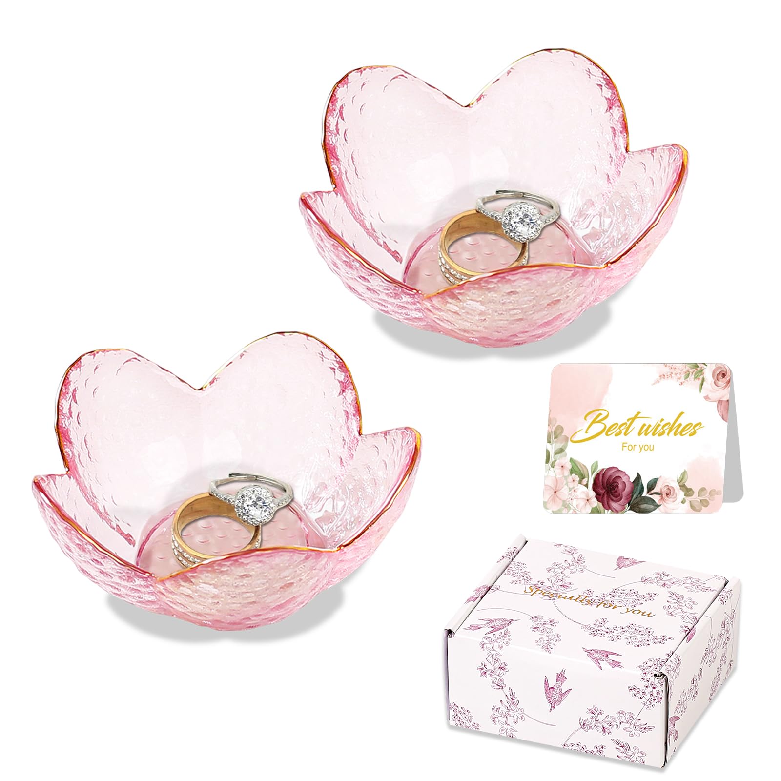 Purple Flower Jewelry Dish Glass Ring Holder Dish Jewelry Tray Cute Vanity Organizer Aesthetic Nightstand Bathroom Room Decor Trinket Dish Mothers Day Friendship Christmas Birthday Gifts for Women