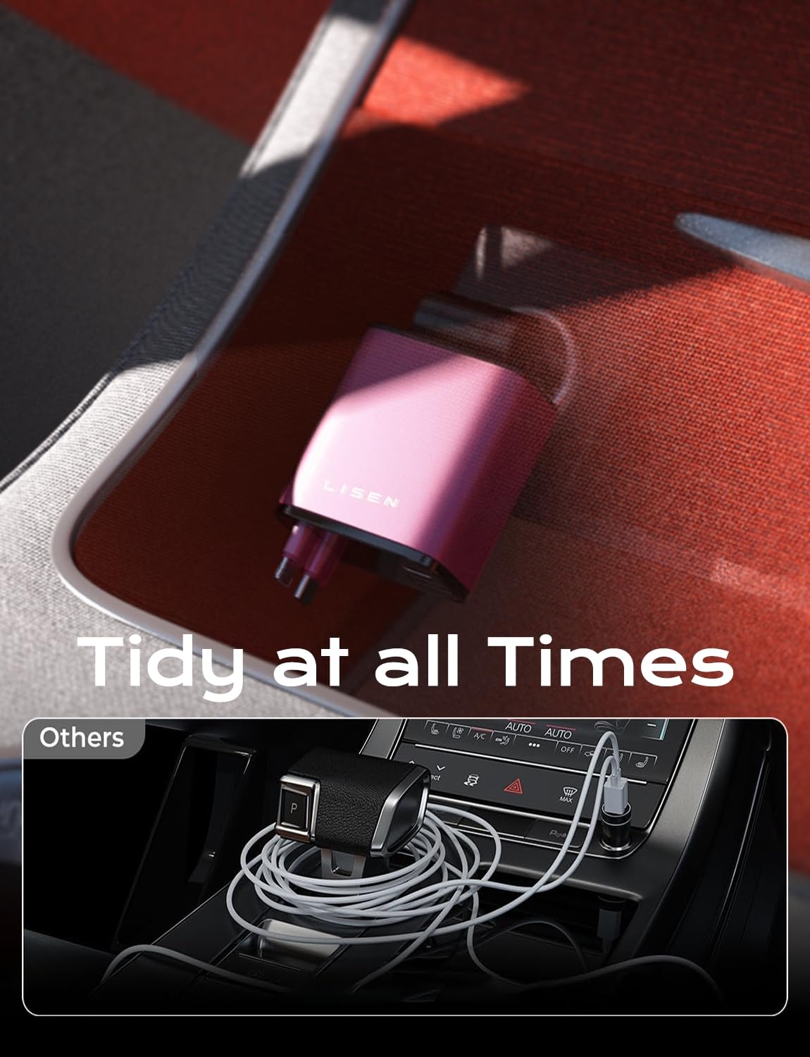 LISEN Retractable Car Charger, 84W Car Charger USB C Fast Charger Adapter for iPhone, Car Accessories for Men Women, Gifts for Fathers Day for Men Dad Husband, for iPhone 17 16 15 14 13 12 11 Samsung